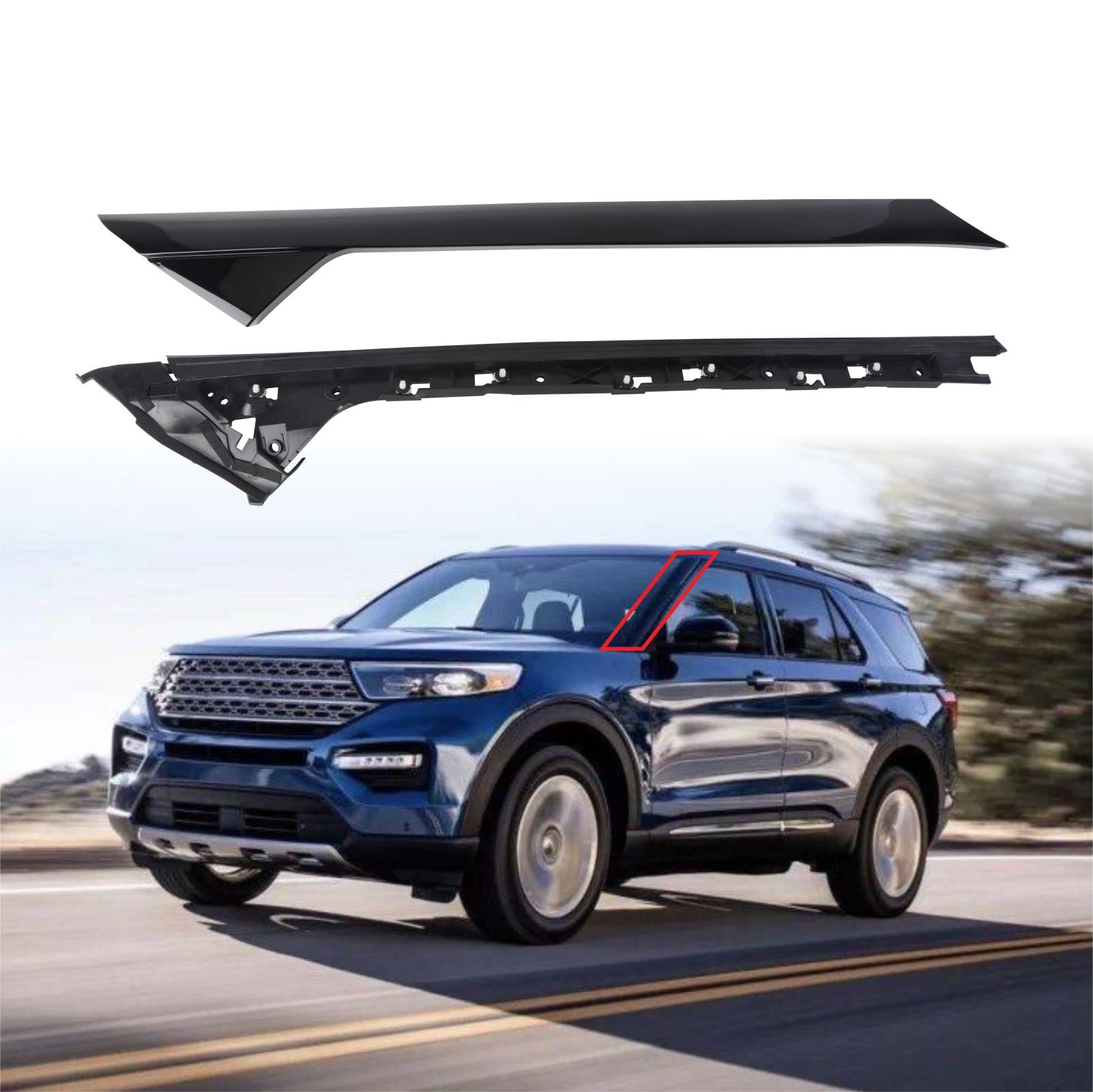 Dolksn A-Pillar Front Molding Windshield Outer Trim W/Side Tape Fit For 2011-2019 Ford Explorer 4 Door Utility Bb5Z7803136Aa Bb5Z7803136Ab Passenger Side (Right)