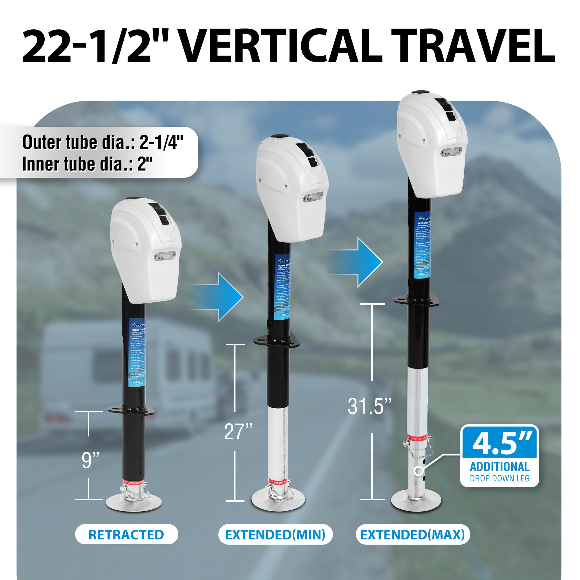 Polestar Power Tongue Jack, Electric Trailer Jack 3,500 Lbs. A-Frame Electric Tongue Jack For Travel Trailer With Waterproof Cov