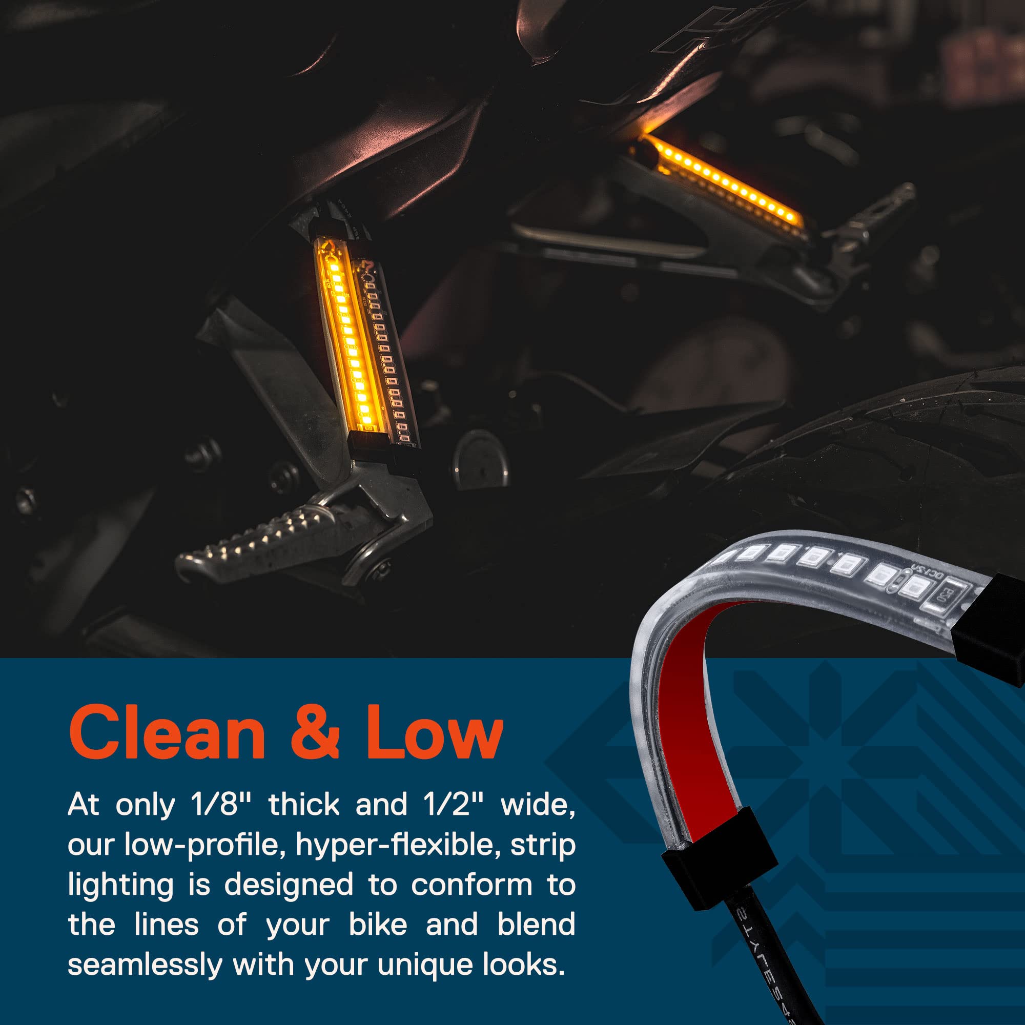 True Mods 2Pc 5'' Amber Led Motorcycle Running & Turn Signal Tail Light Strip Kit [Waterproof] [Single Row] [50% Drl] [100% Blin