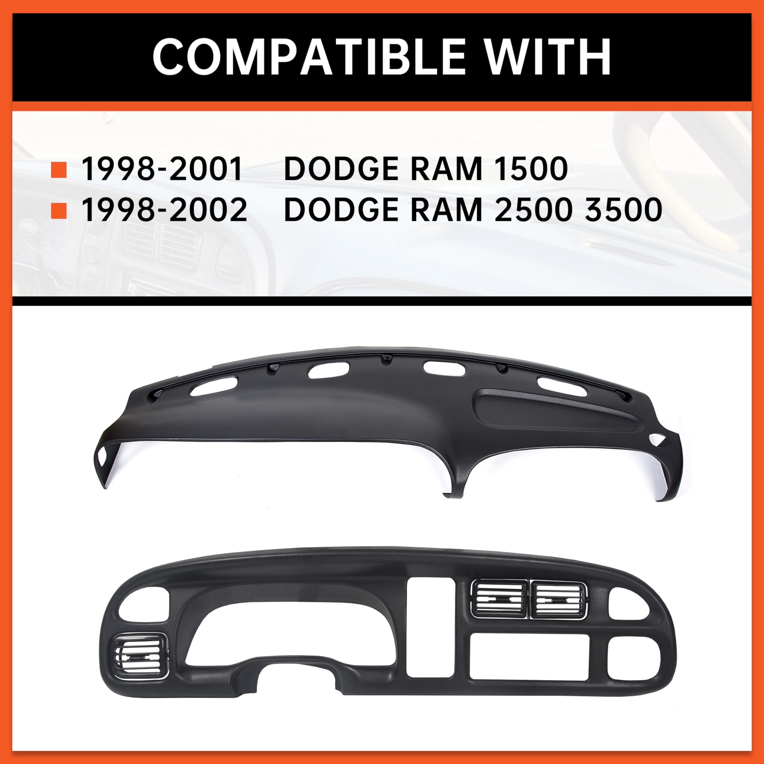 ECOTRIC Bezel Cover Kit with Vents for 1998-2002 Dodge Ram 1500/2500/3500 - Black, Model LYAP-487S+LYAP-