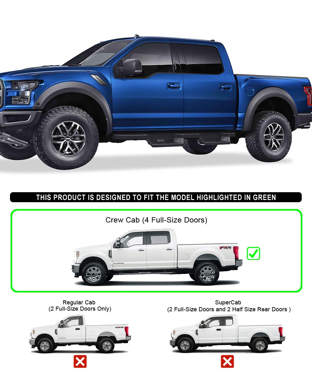 APS Stainless Steel 6.5in Nerf Bars Pocket Steps Square Tube Rocker Guards Compatible with Ford F150 SuperCrew Cab & 17-25 F250