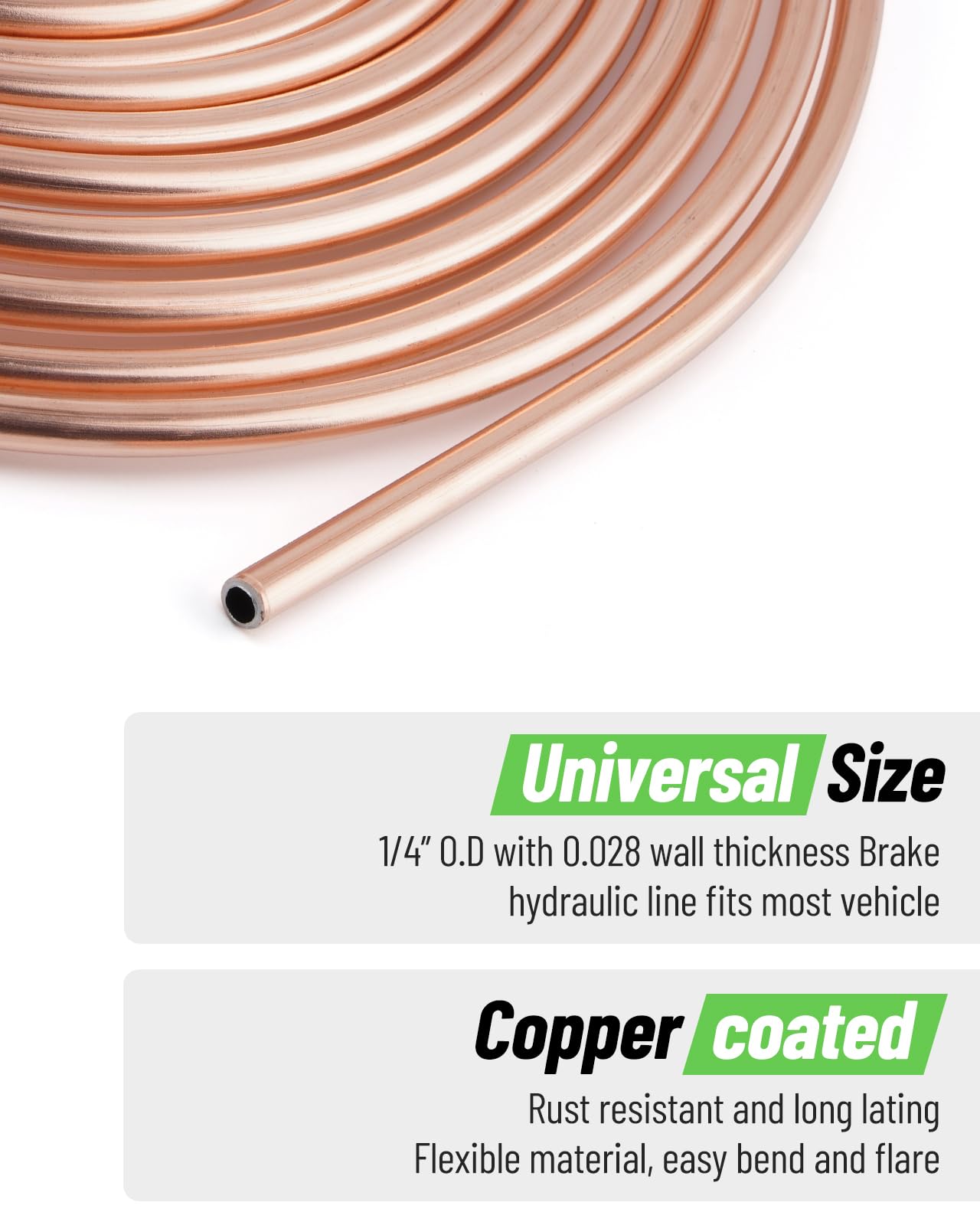 Racewill 25 ft Copper Coated Brake Line Kit with 16 Fittings & Flaring Tool Kit - 1/4" Brake Lines, Alloy Steel