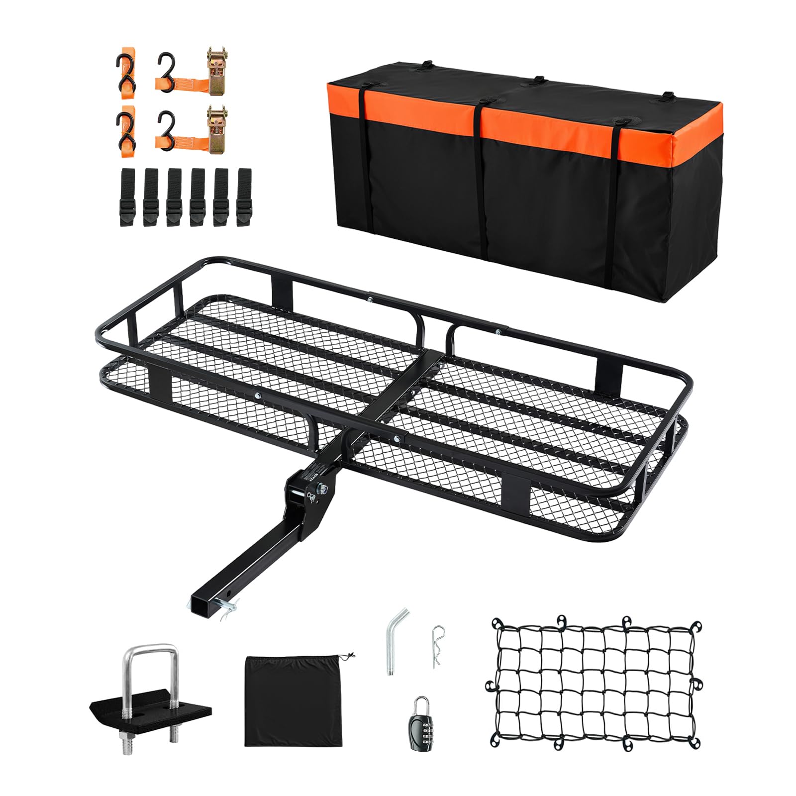 VEVOR 60x24x6 Folding Hitch Carrier - 500lb Capacity Cargo Basket & Waterproof Bag, Fits 2 Hitch Receiver for SUV, Truck, Pickup