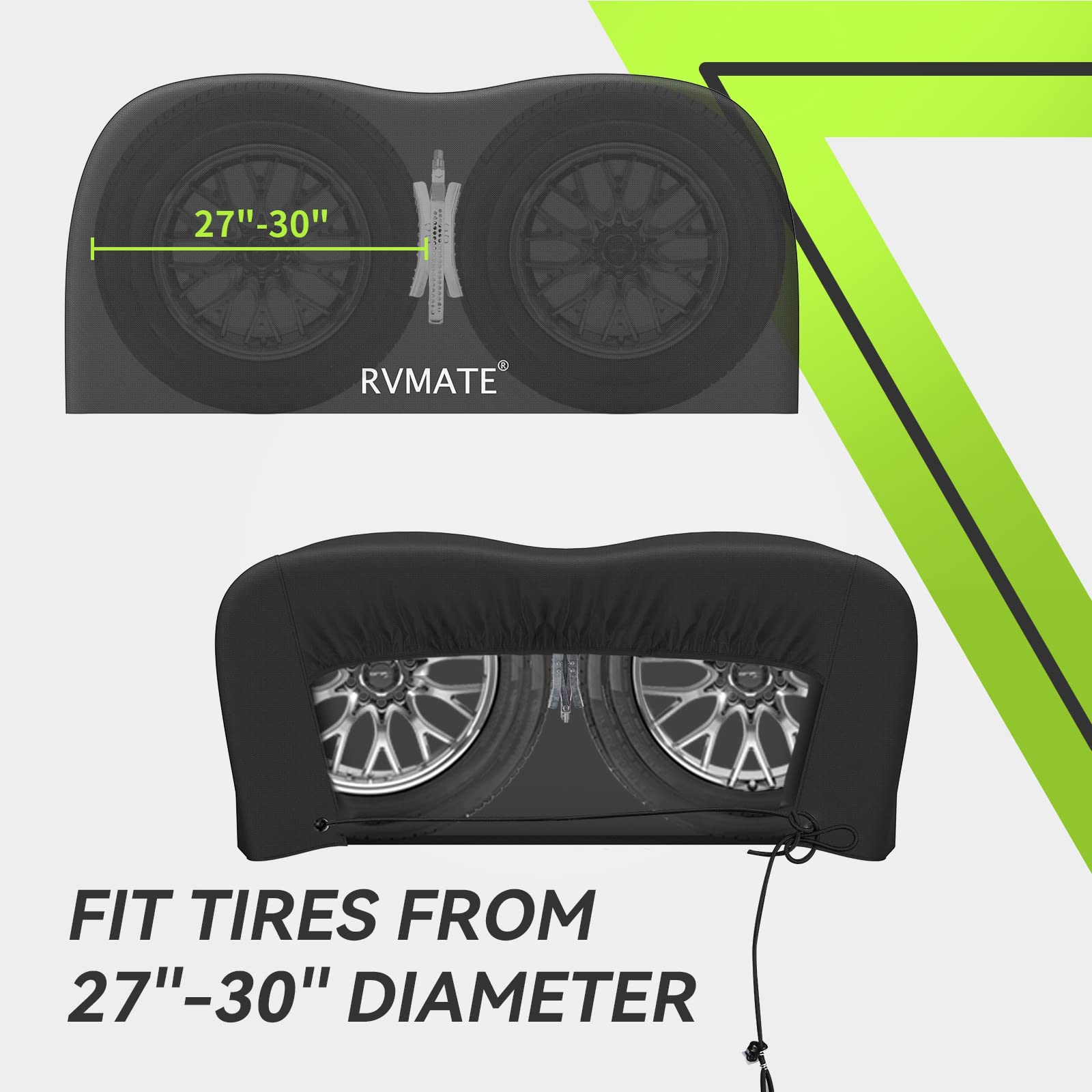 Rvmate Rv Tire Covers, Dual Axle Wheel Cover (1 Pack) Fits 27''-30'' Diameter Tires, Waterproof Anti-Uv 600D Oxford Black Dual T