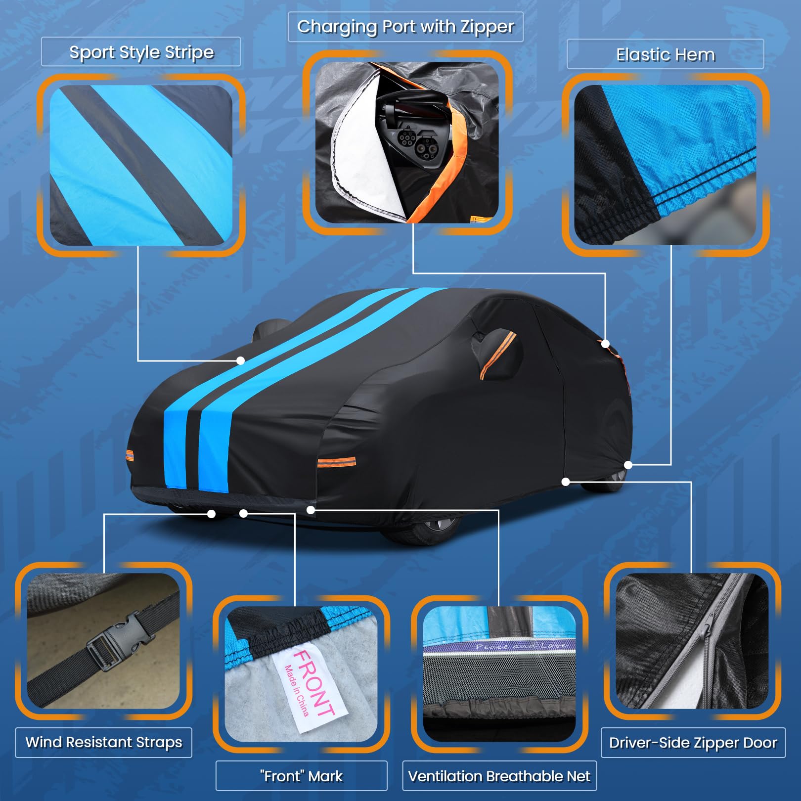 Car Cover Custom Fit For Tesla Model Y 2021-2024 Waterproof All Weather Rain Snowproof Uv Protection Windproof With Charging Por