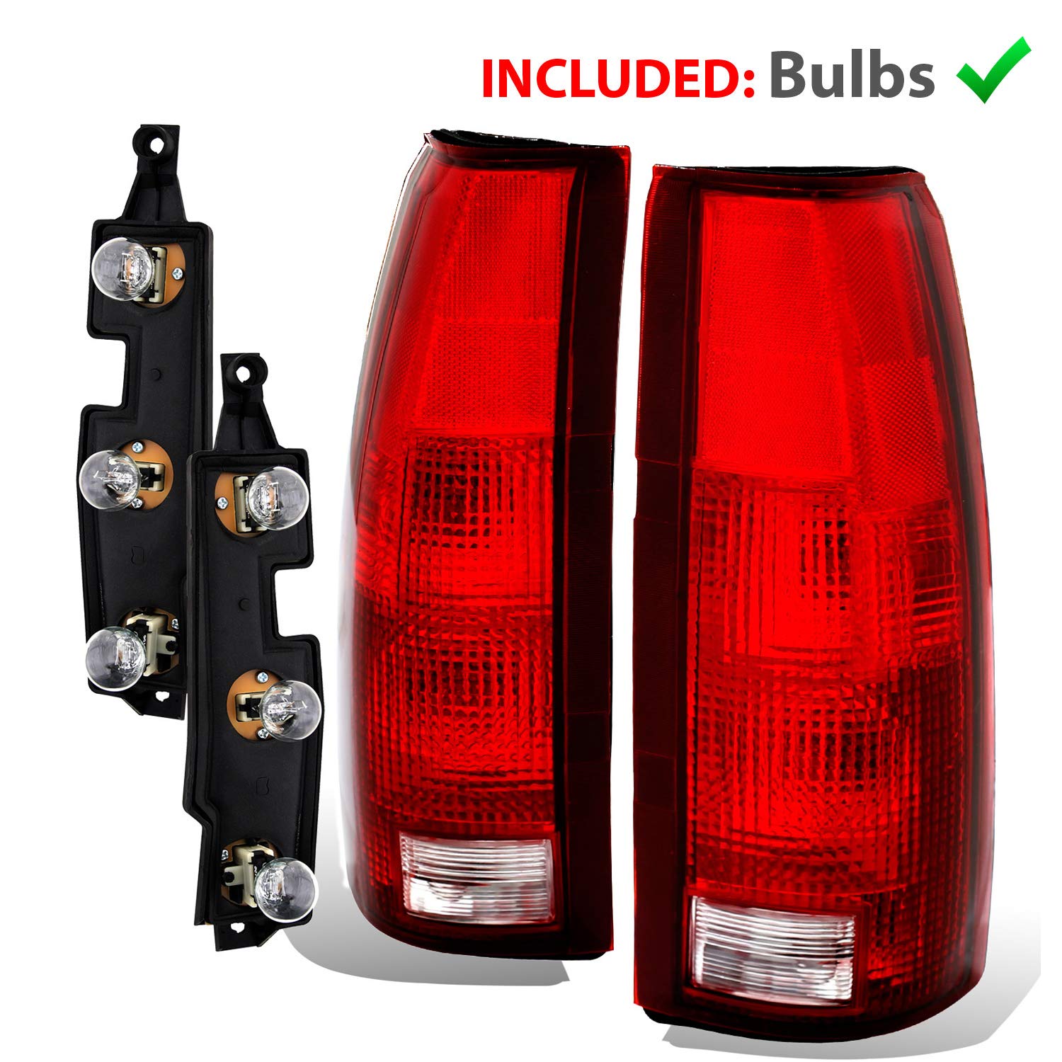 AmeriLite Halogen Tail Lights for 88-00 Chevy GMC C/K Silverado Sierra - OE Red Replacement, Includes Bulb Connector Plate, Driver & Passenger Side