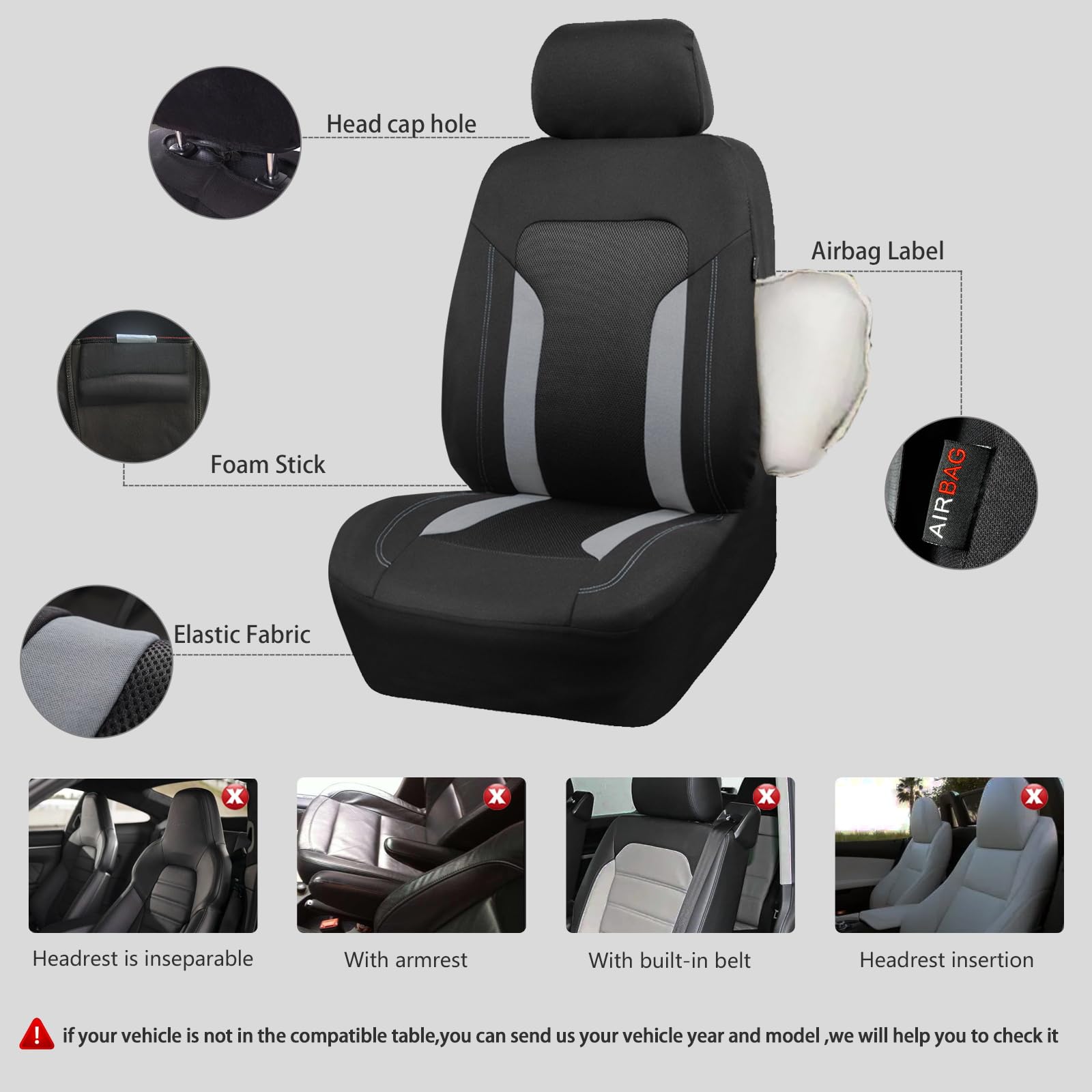 Car Pass 3D Air Mesh Car Seat Covers Front Seats Low Back Bucket, Breathable Sporty Mesh In Summer Airbag Compatible Universal F