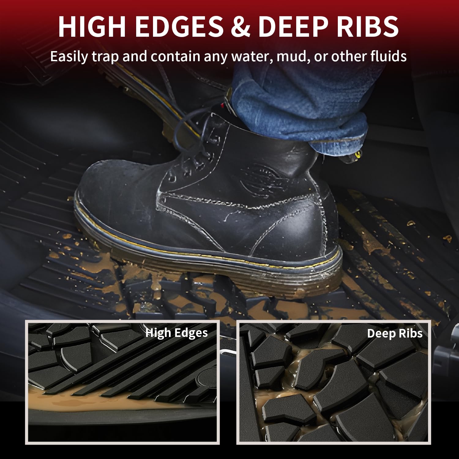 Lasfit Floor Mats For Jeep Grand Cherokee 2016-2021 5-Seat, For Dodge Durango 2016-2025 5-Seat (Not For 6-Seat), All Weather Tpe