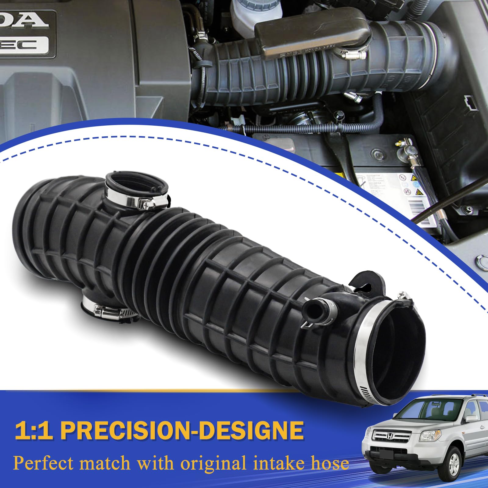X4XZ Air Intake Hose Tube for 2006-2008 Honda Pilot 3.5L, Rubber, Model 17228-RYP-A00, Includes Clamps