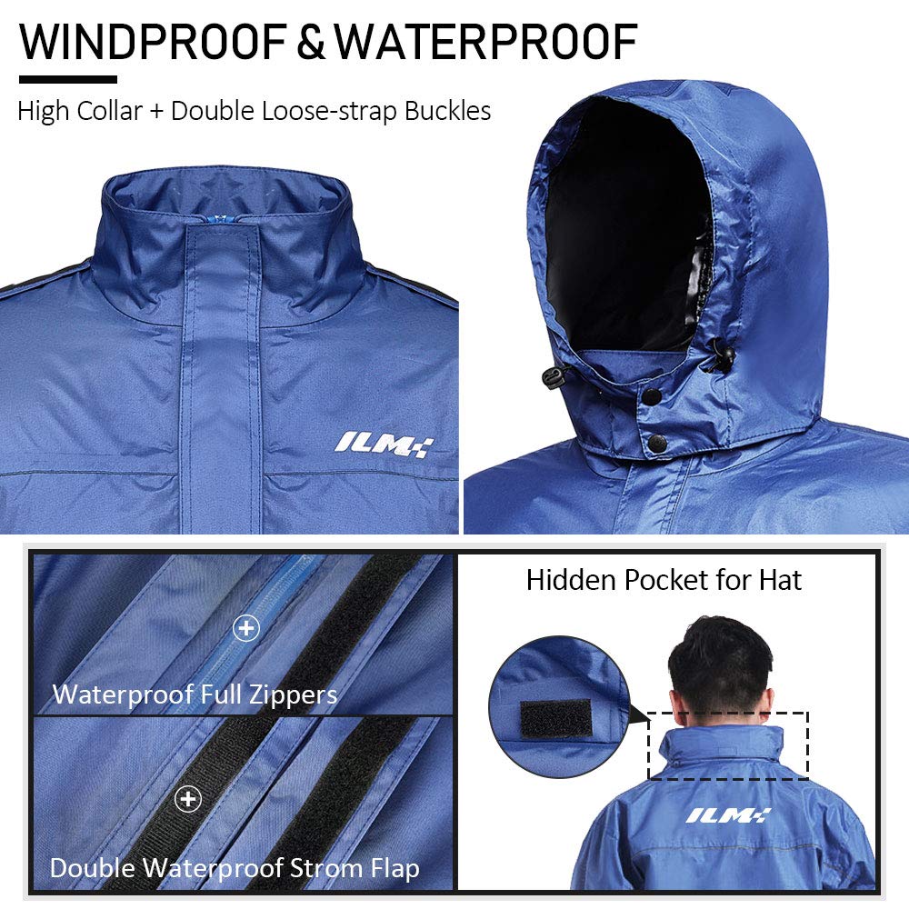 ILM Motorcycle Rain Suit, Waterproof 2-Piece Set, Small, Gray, Polyester Blend, Model Ilm-rs02, 6 Pockets