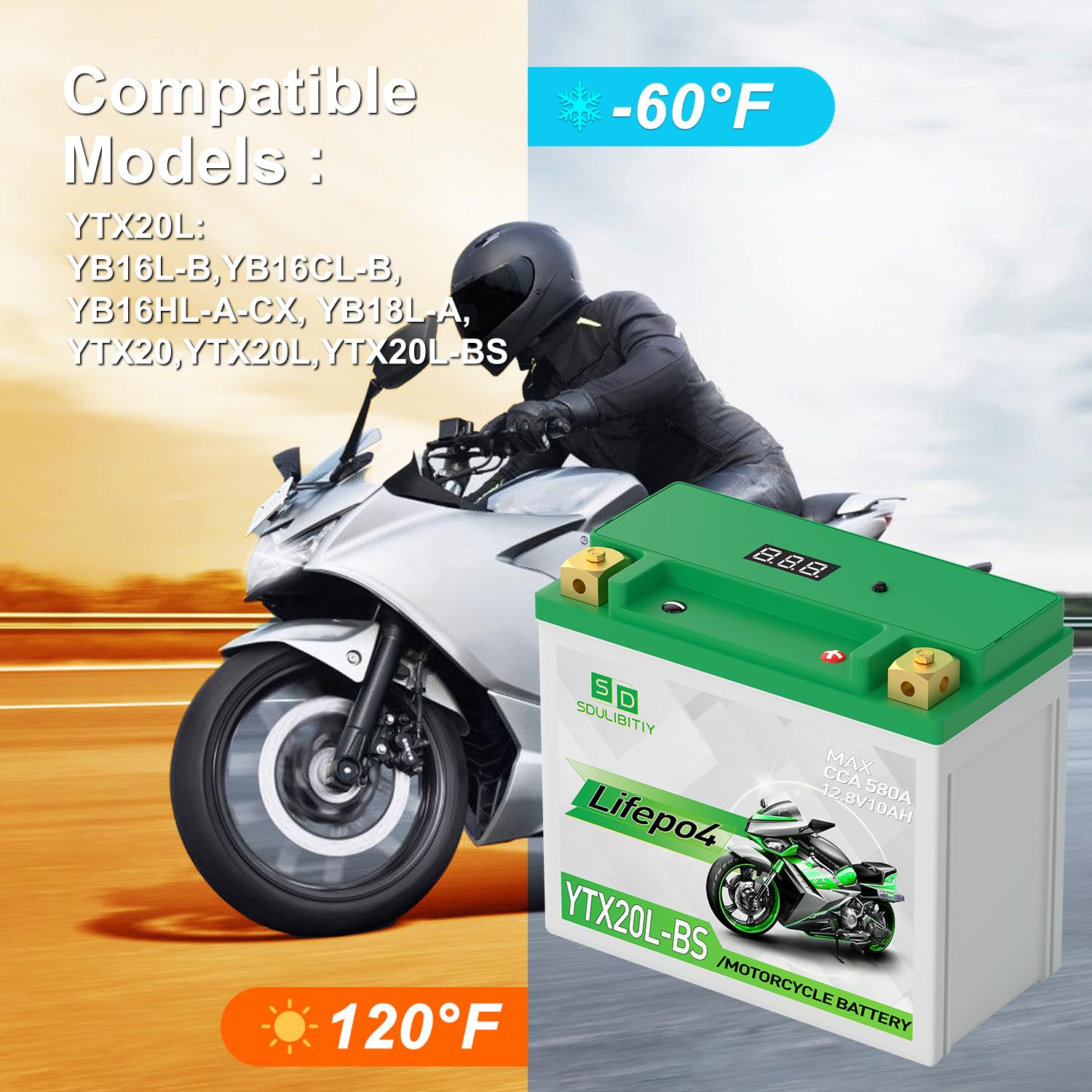 SDULIBITIY Lithium Motorcycle Battery YTX20L-BS 12.8V 10Ah 580-750CCA for ATV, UTV, Jet Ski, Scooter, PWC,