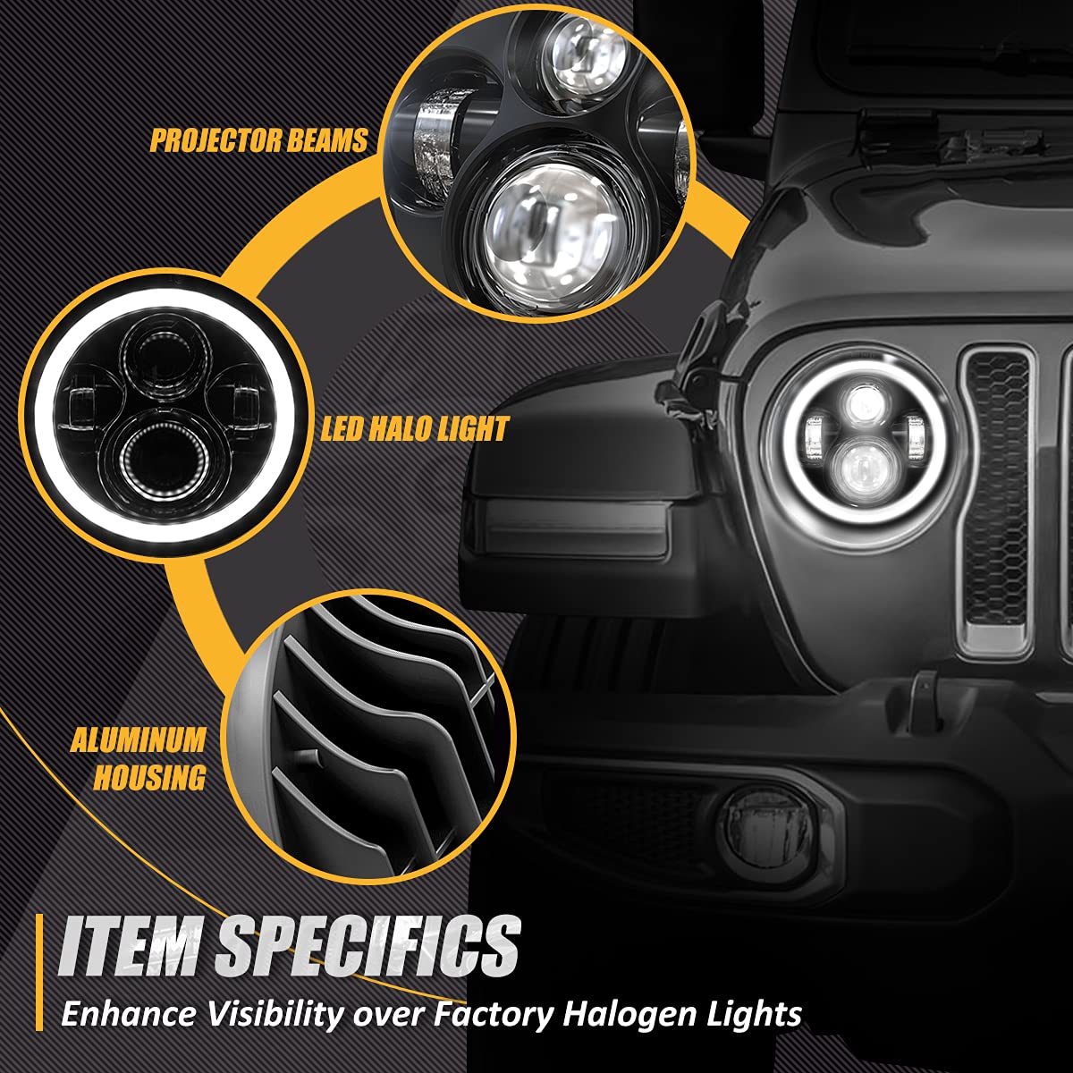 Nuvision Lighting Nvl-Hl-001H 7 Inches Led Halo Drl Headlight High Low Beam Compatible With 97-17 Jeep Wrangler Jk Tj Lj Cj 18 W