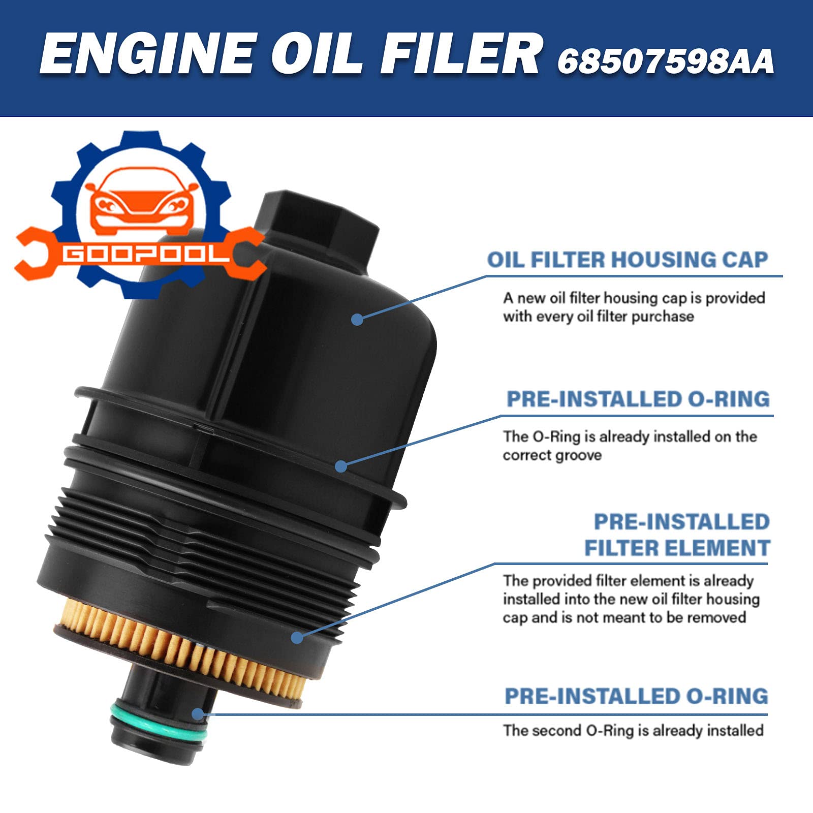 Ecodiesel Engine Oil Filter 68507598AA 68498720AA Compatible with Jeep 2020 2021 Wrangler JL,2021 Gladiator,2020 2021 2022 Ram 1