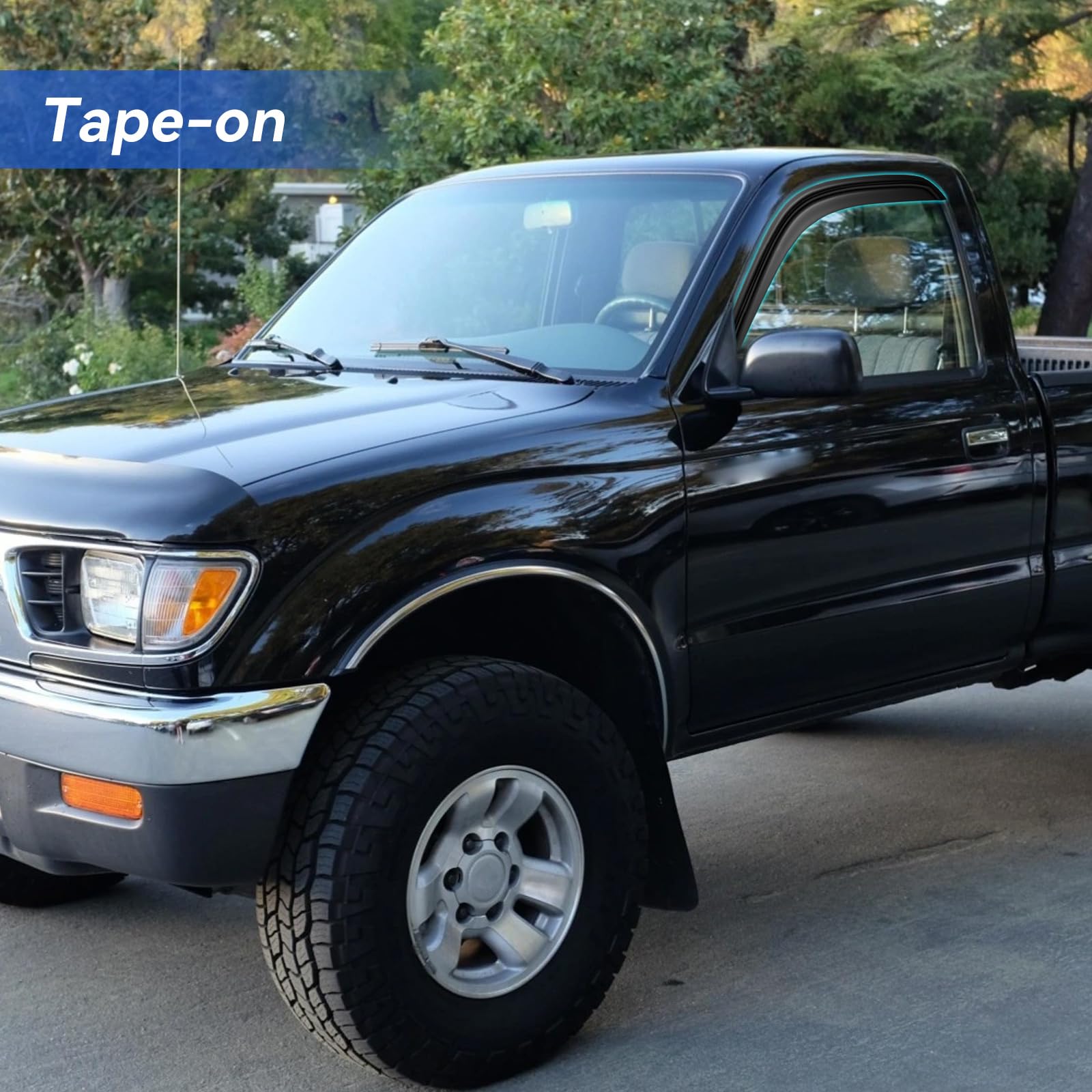 YQAUTEC Window Visors for 1995-2004 Toyota Tacoma, Dark Smoke Tinted, Acrylic, Out-Channel Deflectors, 2PCS