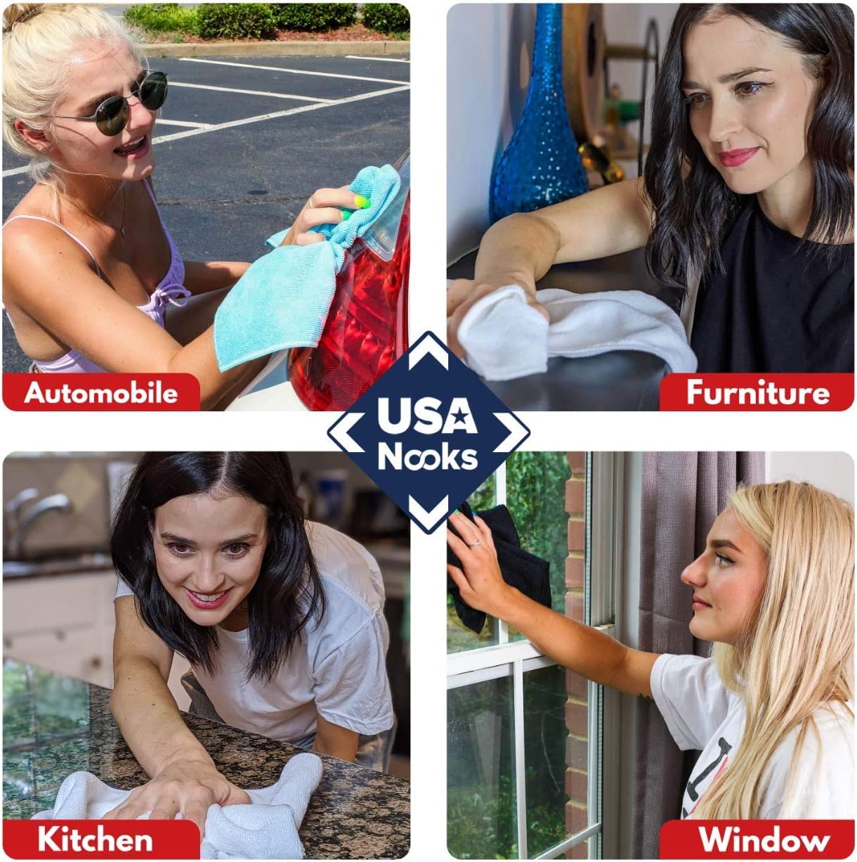 Usanooks Microfiber Cleaning Cloth - 12Pcs (16X16 Inch) High Performance - 1200 Washes, Ultra Absorbent Towels For Cars Weave Gr