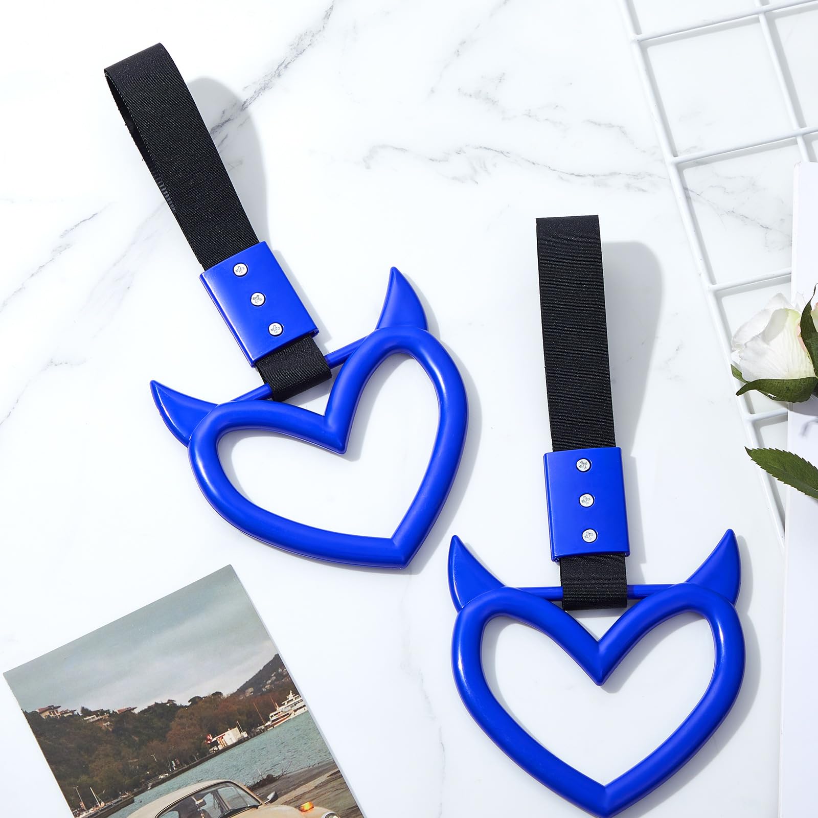 Fabbay Heart Handle Keychains - Blue PVC & Nylon Car Accessory, 9.25 x 3.74 inches, Devil Style Drift Charm