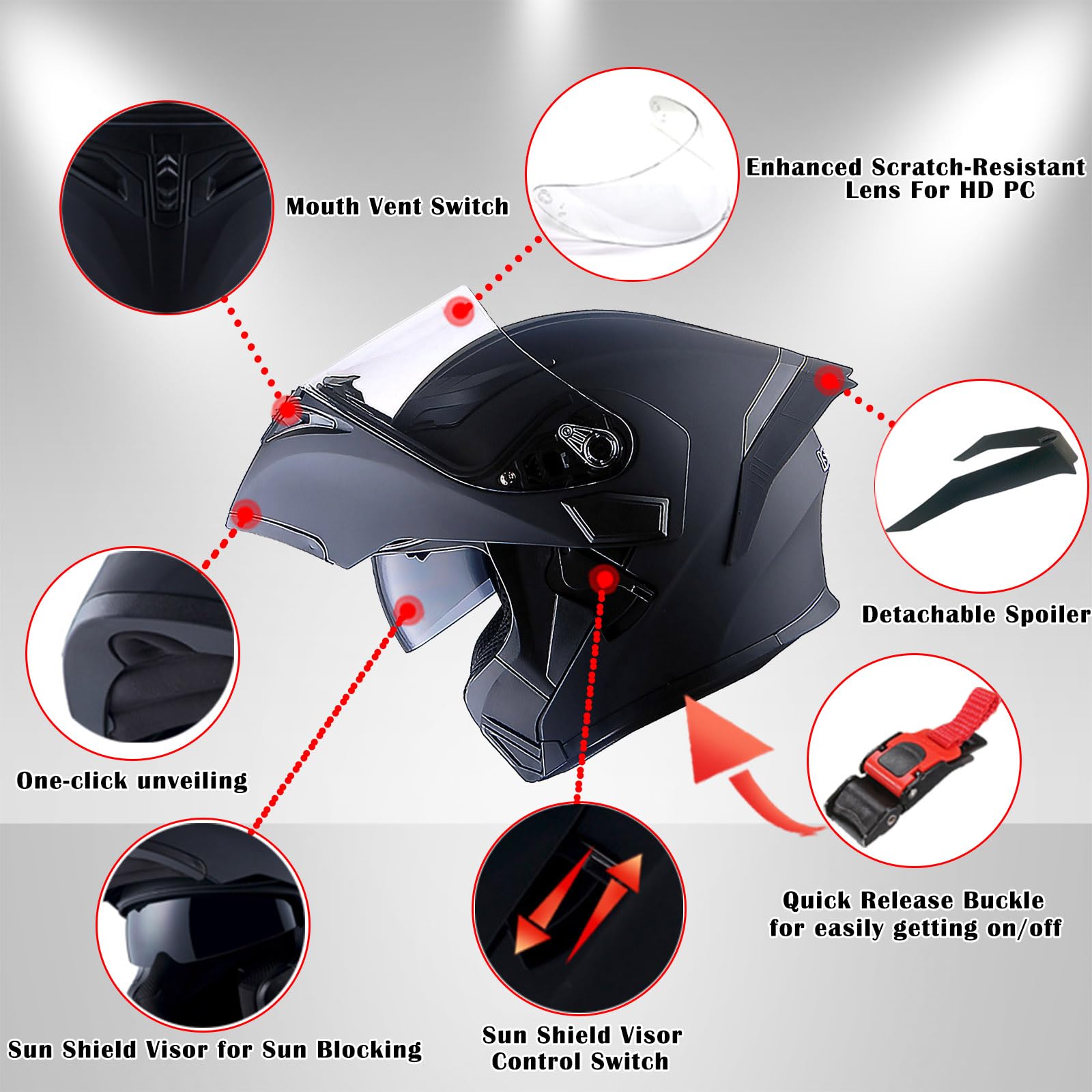 1Storm Motorcycle Modular Full Face Helmet Flip Up Dual Visor Sun Shield: Hb89 Arrow White