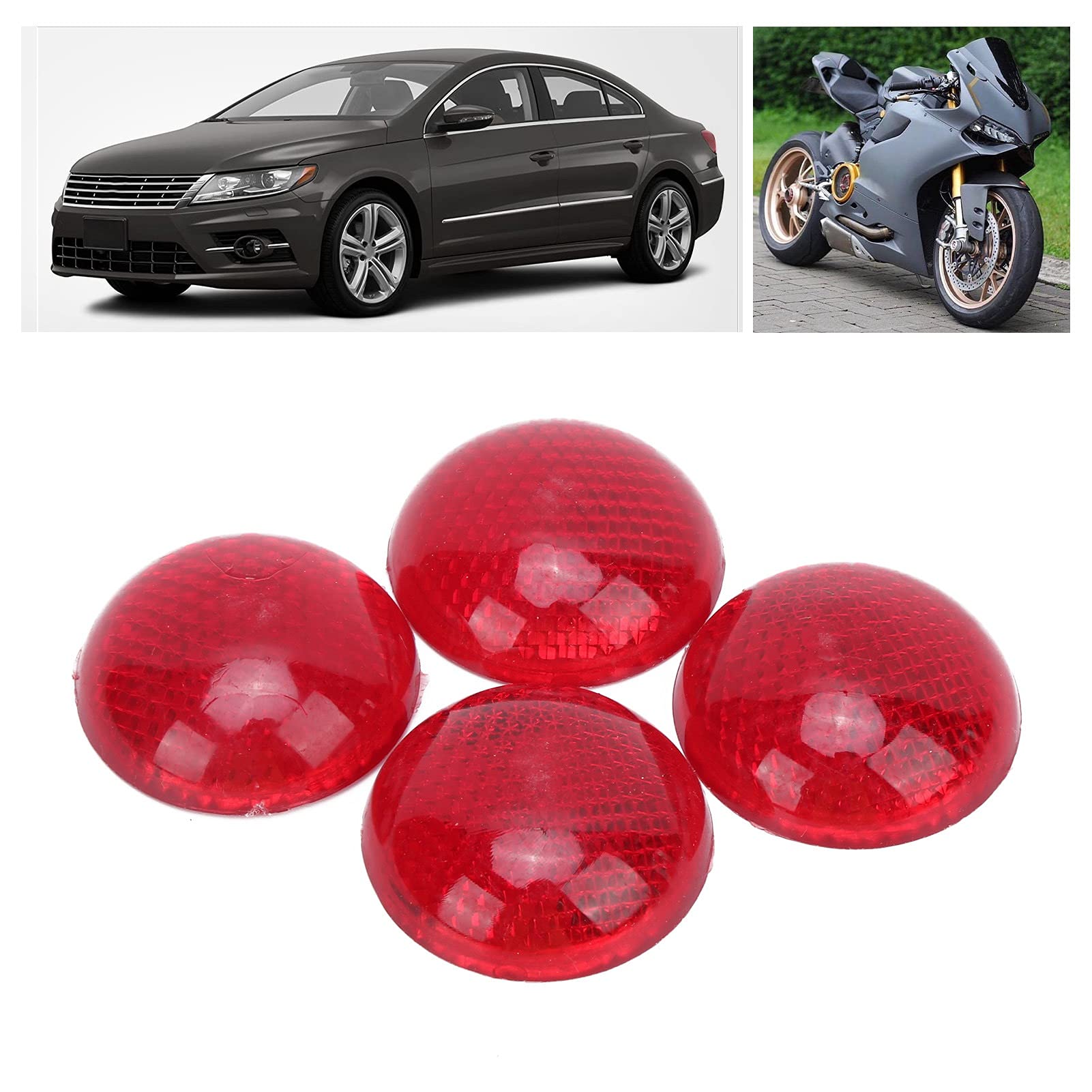 Reflective Sticker, 4Pcs Red Reflector Round 3 Dimensional Abs Decoration Protection Decal For Automobile Motorcycle
