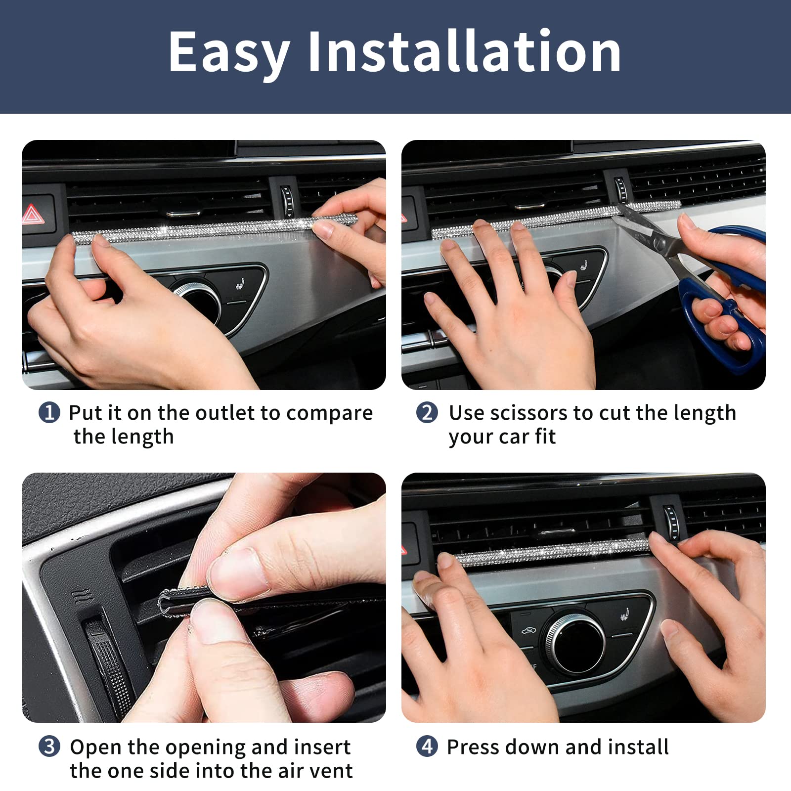 Bling Car Vent Outlet Trim - 10Pcs Rhinestone Car Air Conditioner Vent Decoration Strip (Multicolor)
