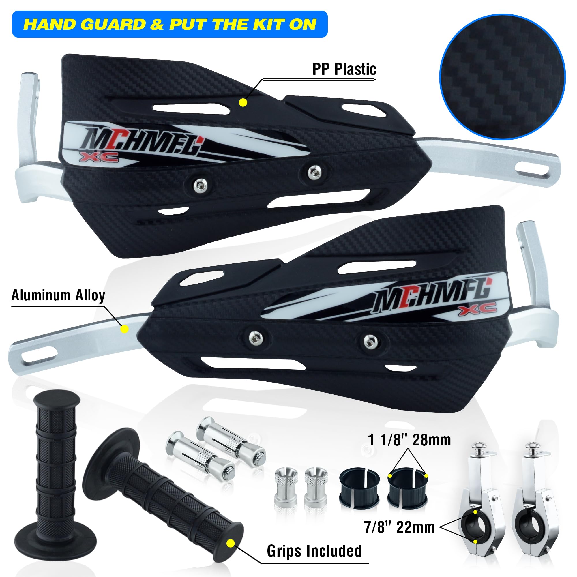 MCHMFG Dirt Bike Handguards with Grips - 7/8'' and 1 1/8'' Motorcycle Hand Guards for ATV - Universal Handguards Bracket for Off