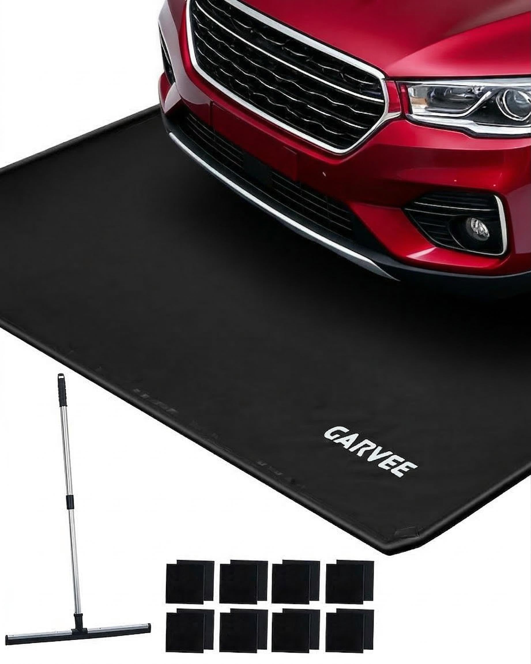 Garage Mat with Raised Edge, 1000D PVC Non-Slip Floor Protector for Cars Trucks SUVs, Snow Melt Containment Tray for Winter, Com