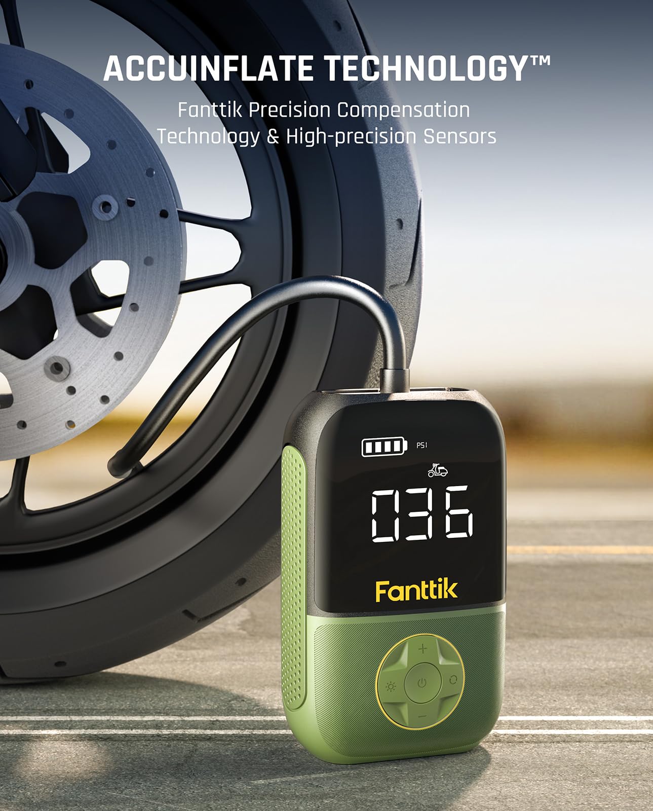 Fanttik X8 Portable Tire Inflator, Lightweight For Motorcycle Tire, Cordless Air Compressor Pump, Rechargeable Battery, 150Psi W