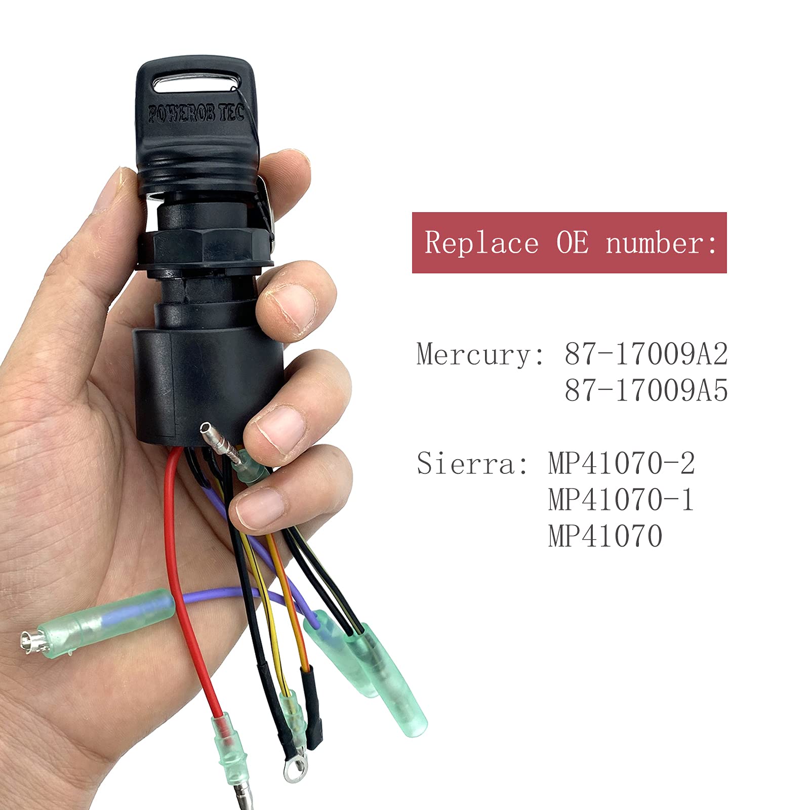 SKARUMMER Boat Ignition Switch with Key Replacement, 3 Position, 6 Wire Connectors, Model 87-17009A2, Durable Brass Material