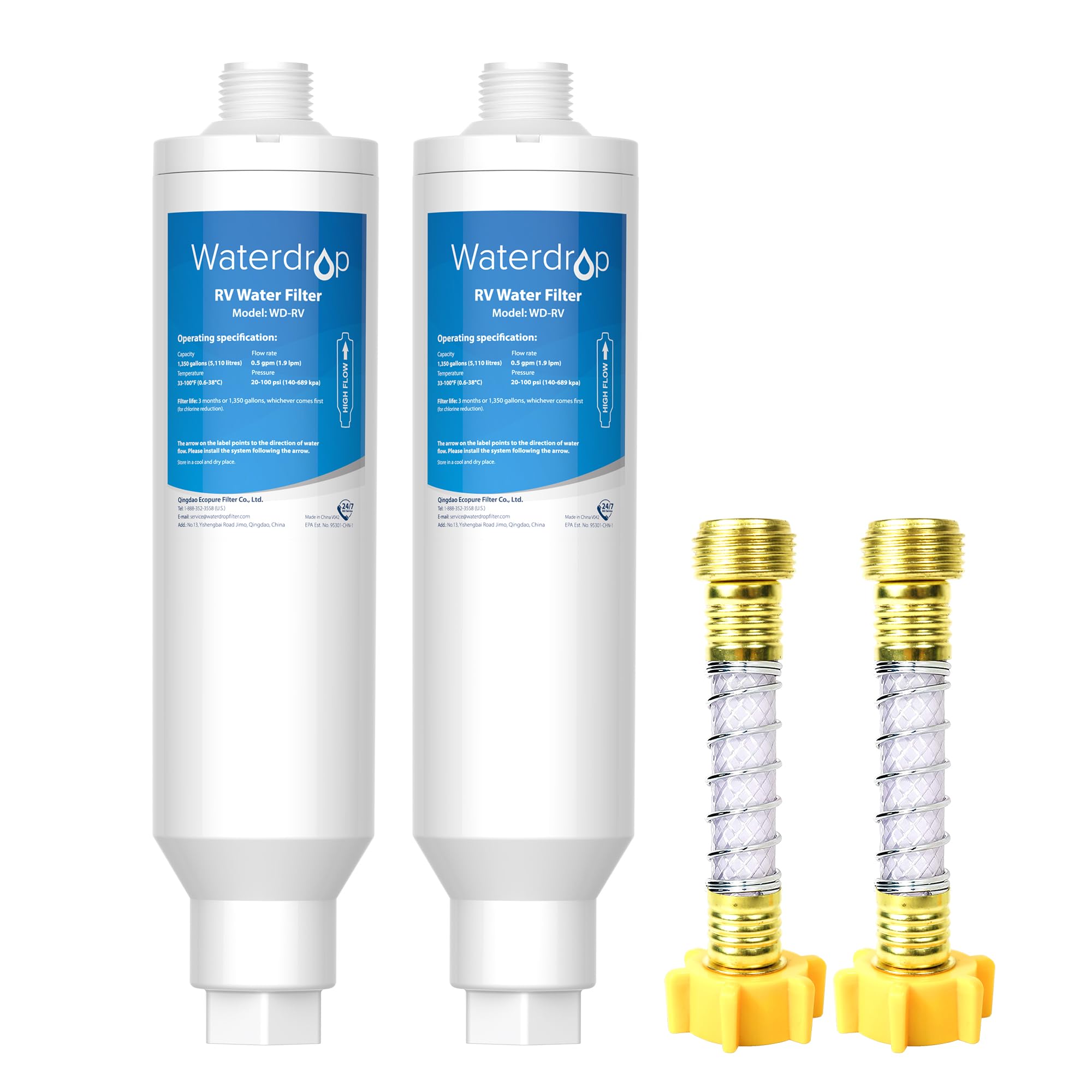 Waterdrop Rv Water Filter, Nsf Certified, Reduces Chlorine, Bad Taste, Odor, 2 Pack, Flexible Hose Protector