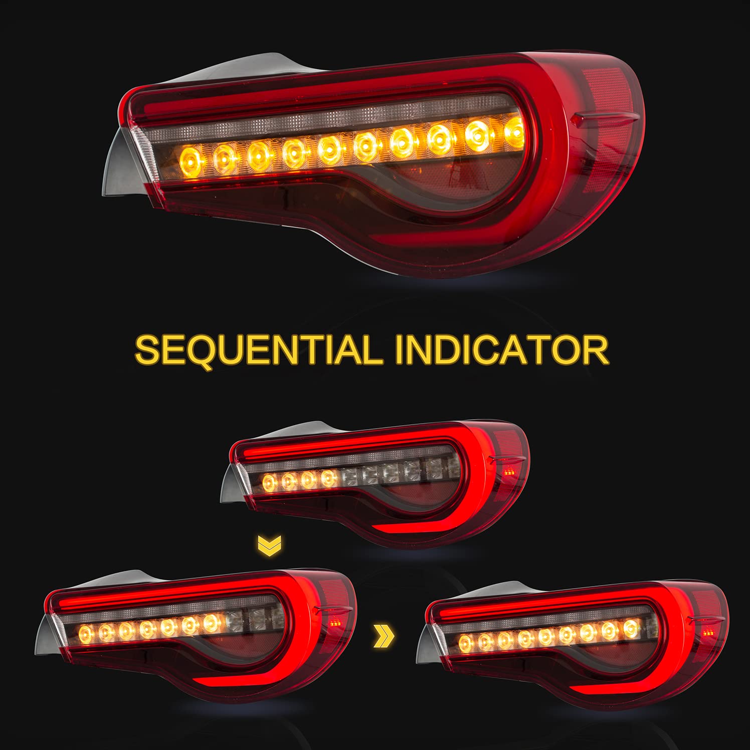 VLAND Tail Lights Assembly for Toyota 86/Subaru BRZ/Scion FRS, Tinted Red with DRL & Sequential Turn Signal, Upgraded Design