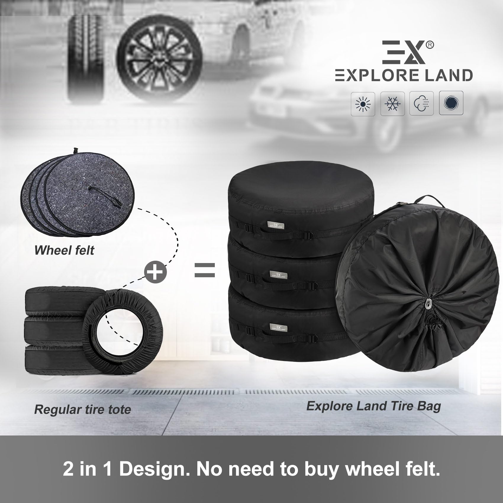 Explore Land Tire Cover - Durable Fabric Spare Tire Bag, Fits 29''-31.75'', Black, 4 Pack, Model 10708014