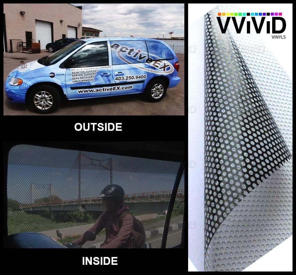 VViViD One Way Perforated Vinyl Window Privacy Film - 1.5ft x 54in, White with Black Adhesive, Easy Air-Release Application