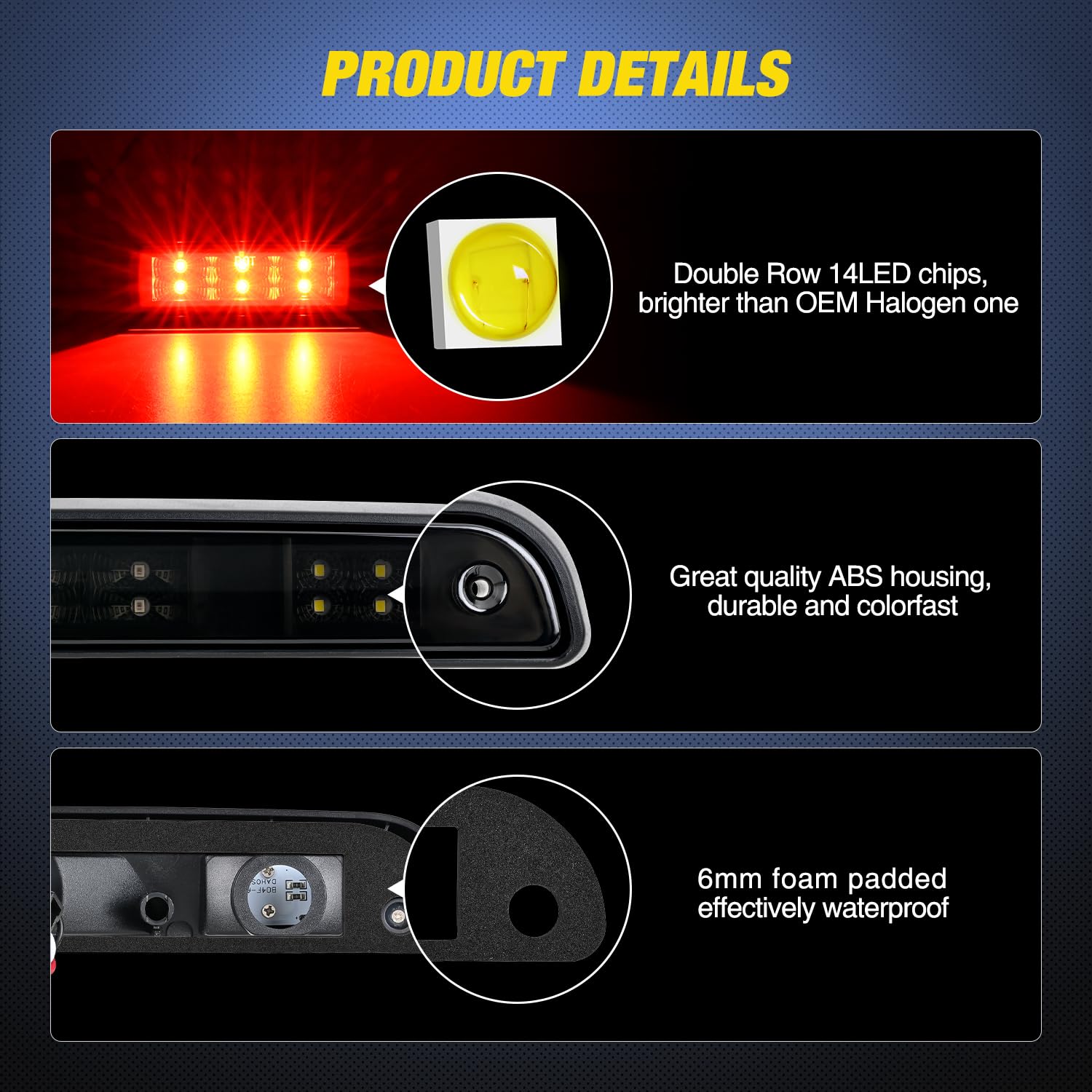 Nilight Third Brake Light Tail High Mount 3Rd Stop Cargo Reverse Lights Smoked Lens Compatible With Ford F150 1994 1995 1996 F25