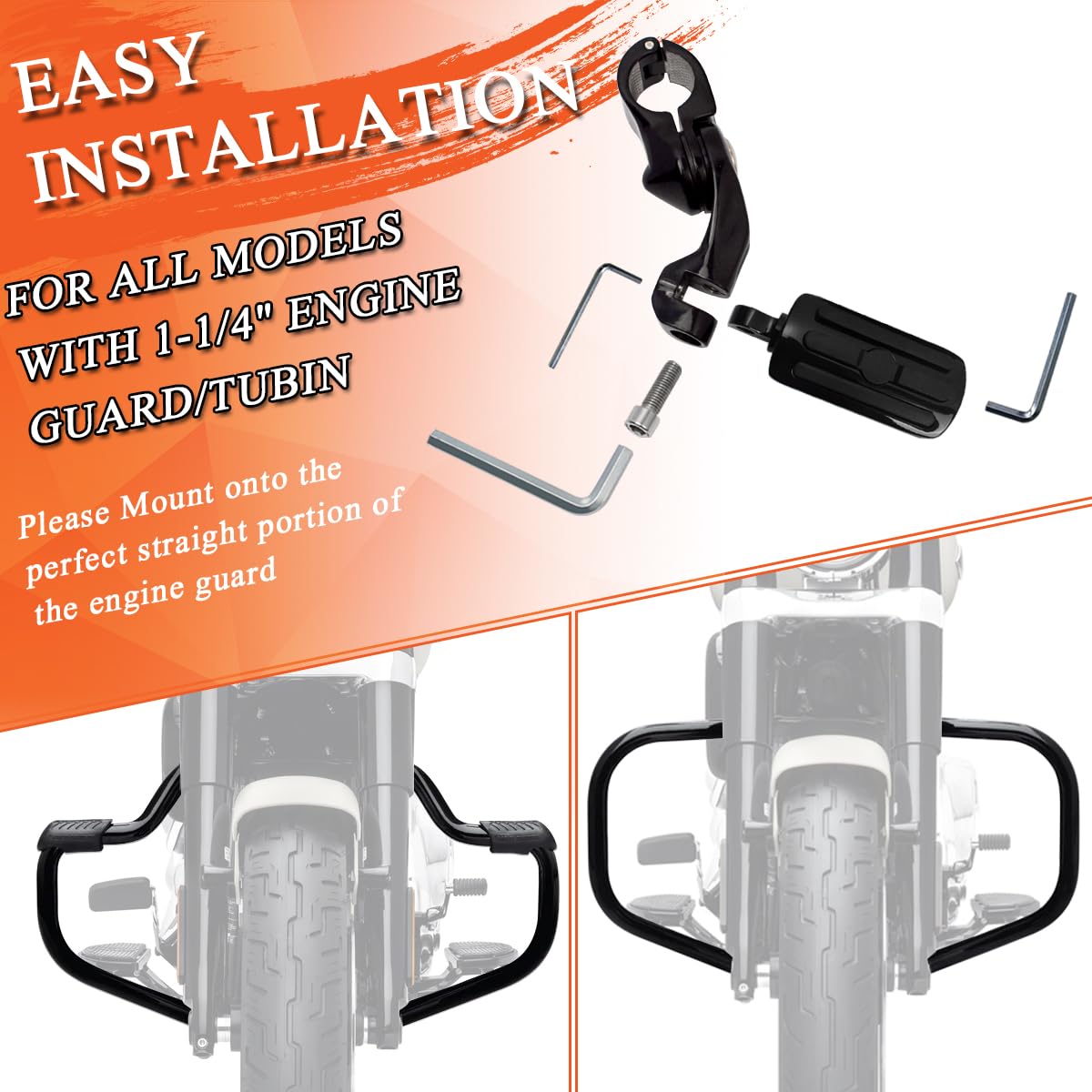 FOVPLUE 1.25" Short Angled Highway Footpegs, Gloss Black Aluminum, Adjustable with Mounts for Harley Touring Models