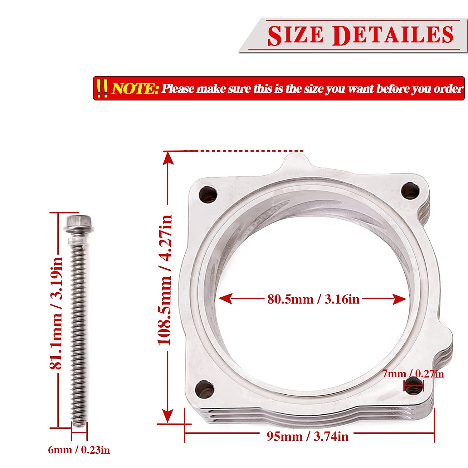 RJSPHH Throttle Body Spacer for 2009-2018 Dodge RAM 1500 2500 3500 5.7L V8 - Silver