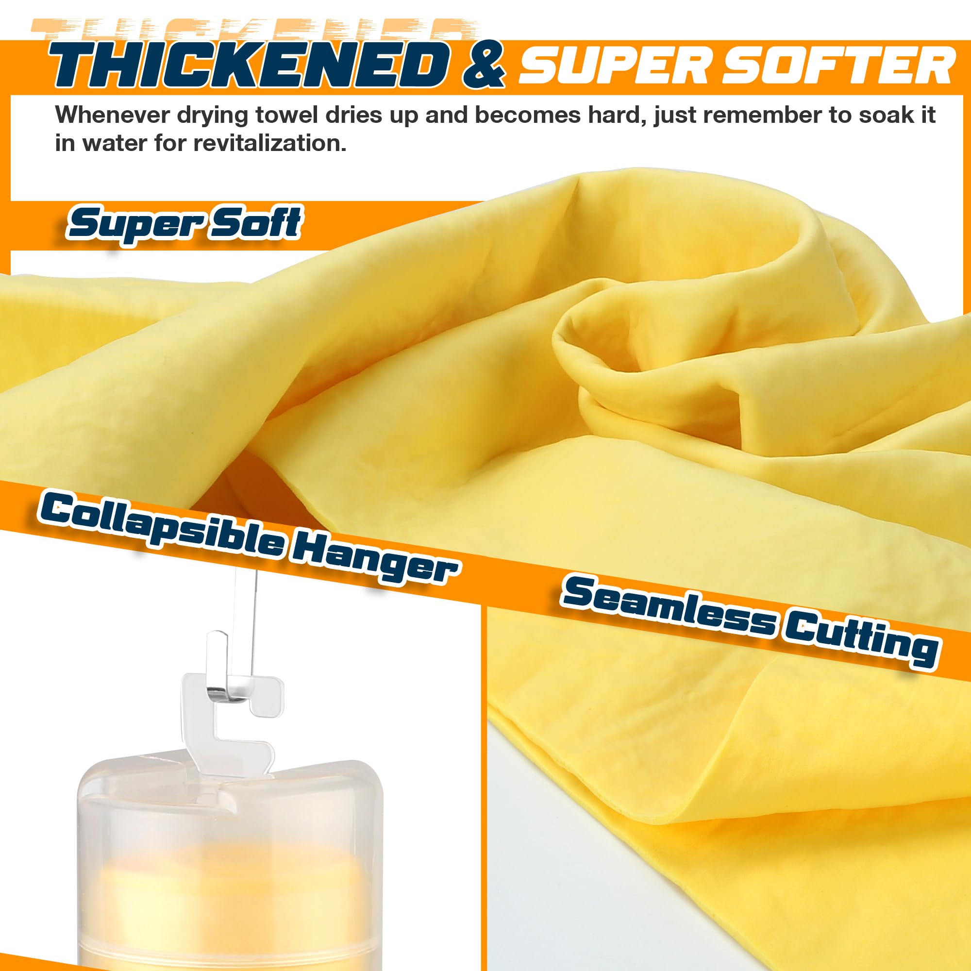 Idemeet Premium Shammy Towel 2 Pack - 26"x17" Super Absorbent Yellow PVA Chamois Cloth for Car Drying & Dust Removal