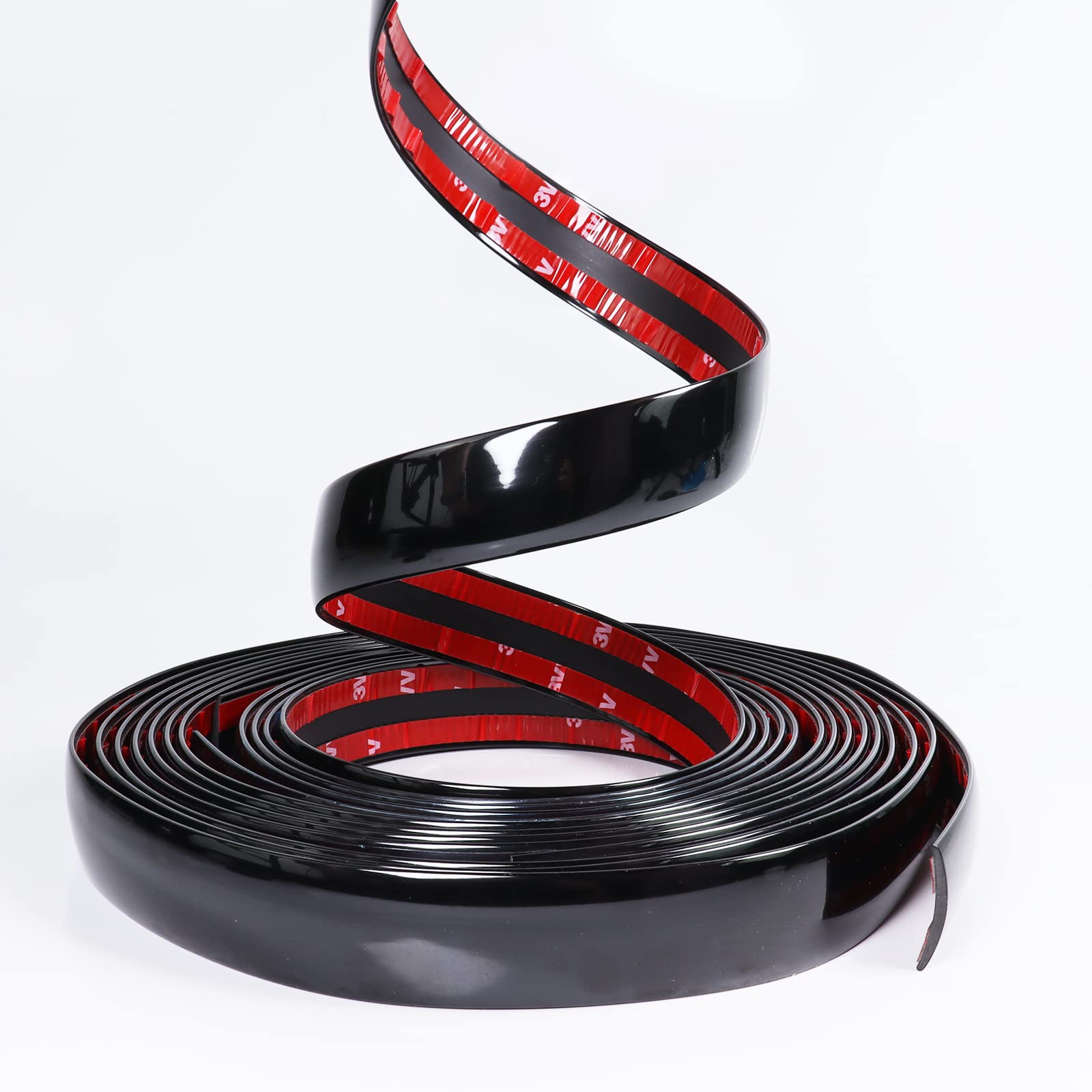 1''(25mm) Automotive Trim Molding Glossy Black 25Ft Universal Car Side Body Molding(Self Adhesive) for All Vehicles Exterior Int