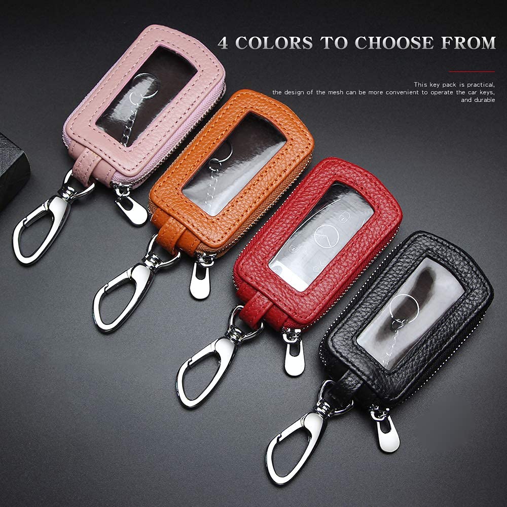 Vslih Universal Vehicle Car Key Case Genuine Leather Car Smart Key Chain Keychain Holder Metal Hook And Keyring Zipper Bag For R