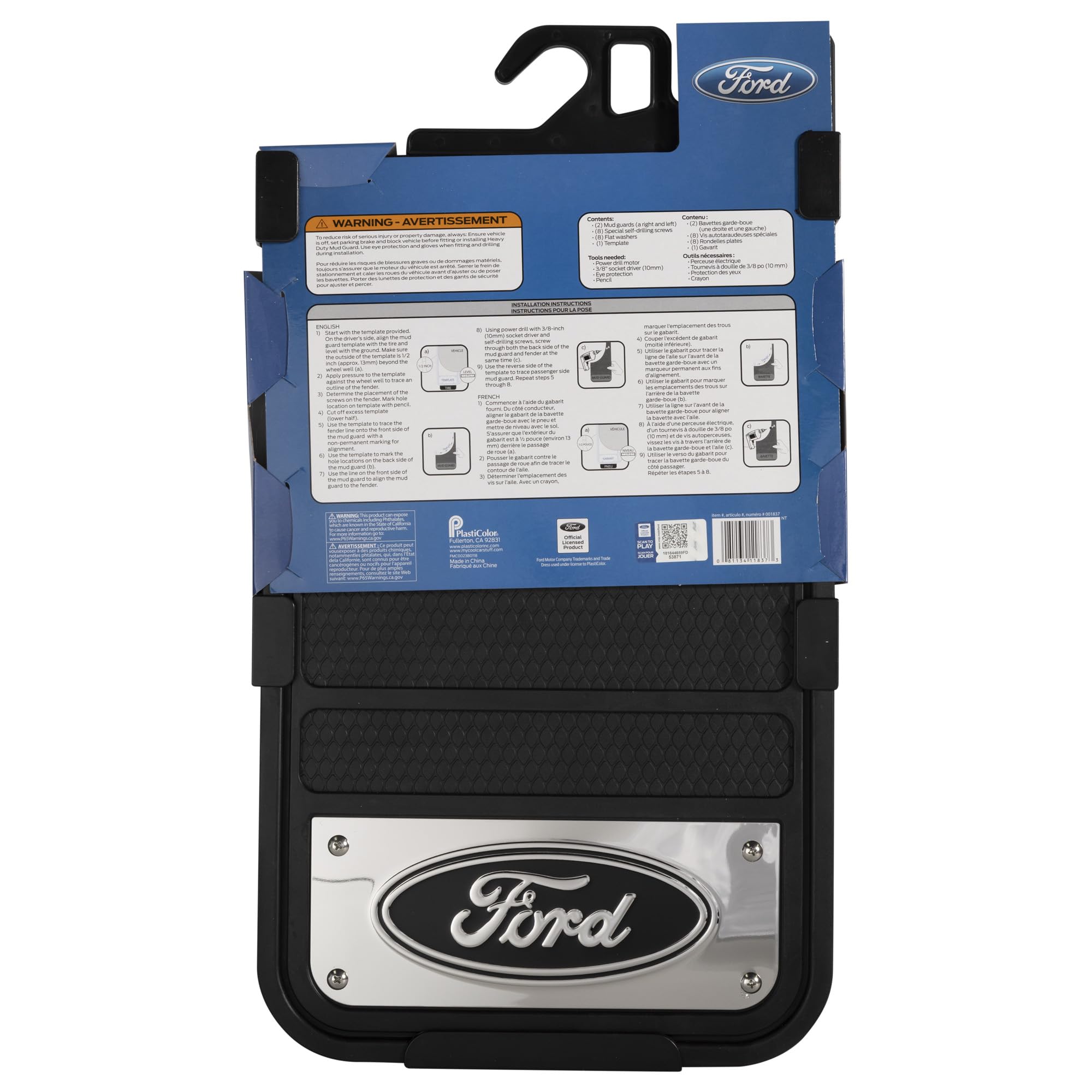 Plasticolor Ford Oval Chrome Plated Heavy-Duty Mud Guard Set 12"x22" Black Model 001837R01 Fiberglass Reinforced PVC