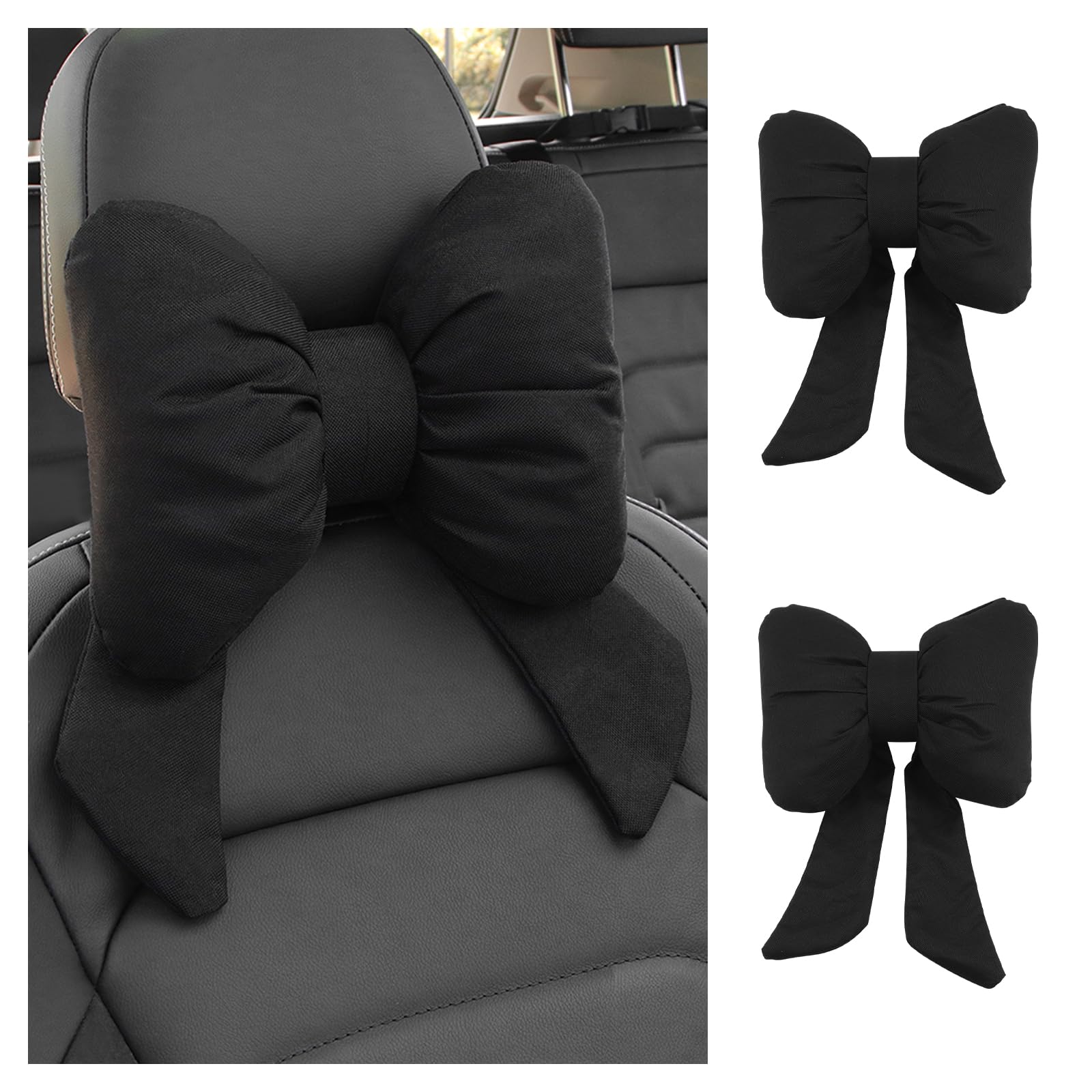 2PCS Cute Bow Car Headrest Pillow,Comfortable & Breathable Car Neck Pillows for Relief Neck Fatigue,Universal Head Rest Pillow f