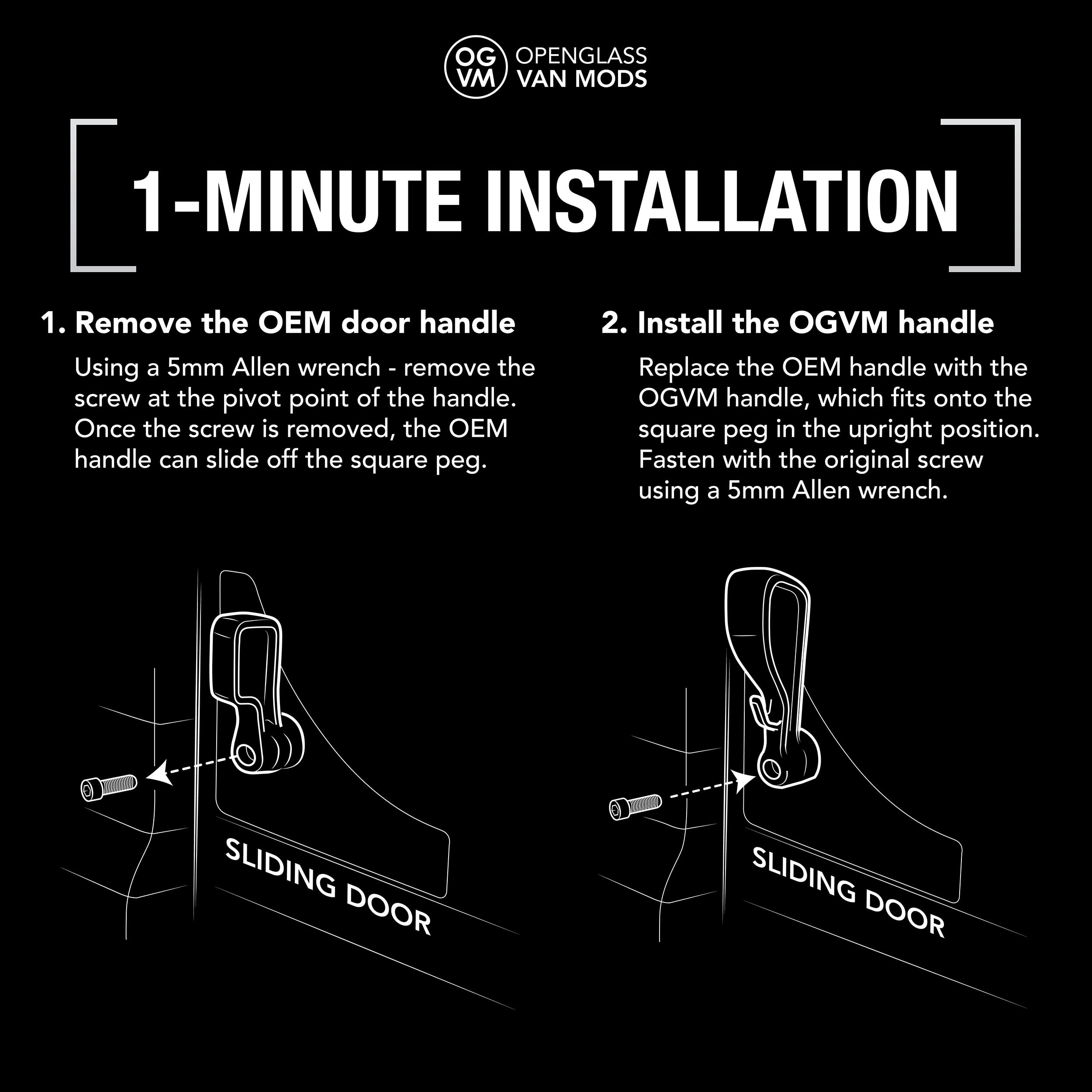 OpenGlass Van Mods Dodge Ram ProMaster Sliding Door Handle Upgrade - Long Ergonomic Nylon Handle, Easy 1-Min Install, All Years (2014-2024)