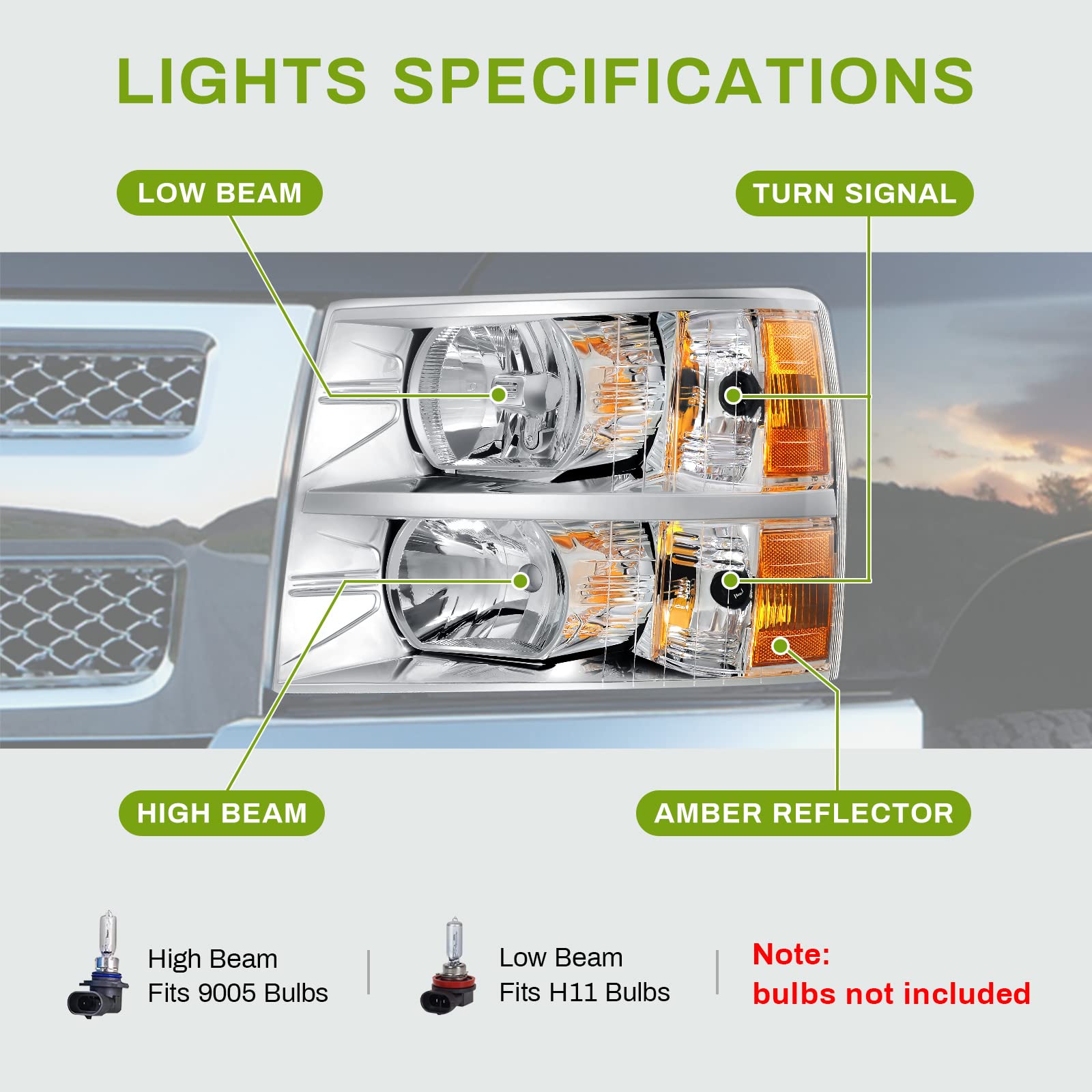 AUTOSAVER88 Headlight Assembly for 2007-2013 Chevy Silverado 1500/2500 HD - Chrome Housing, Amber Reflector, Clear Lens, AUHL406