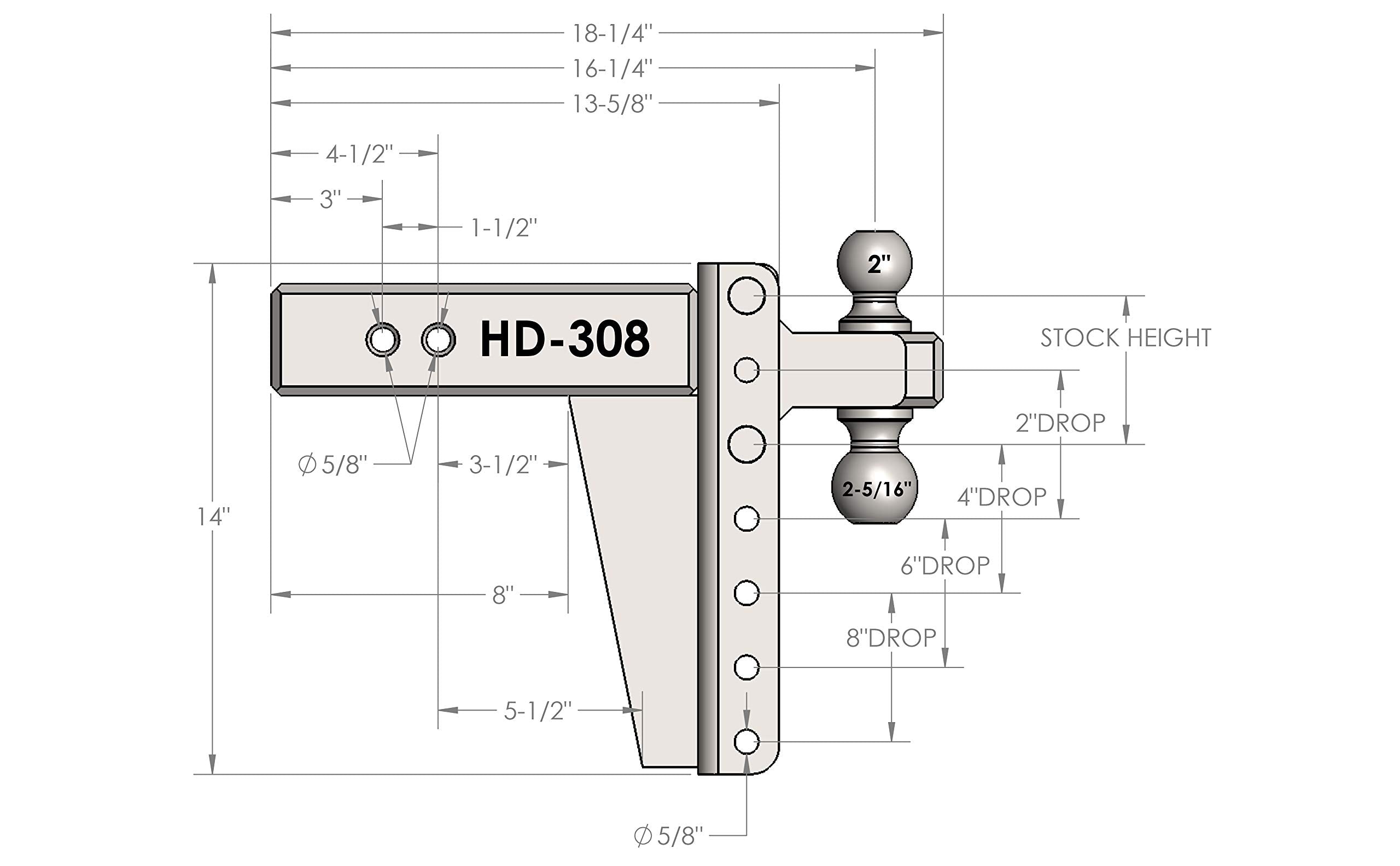 Bulletproof Hitches 3.0'' Adjustable Heavy Duty Trailer Hitch (22,000Lb Rating) - 8'' Drop/Rise Trailer Hitch With 2'' & 2-5/16'