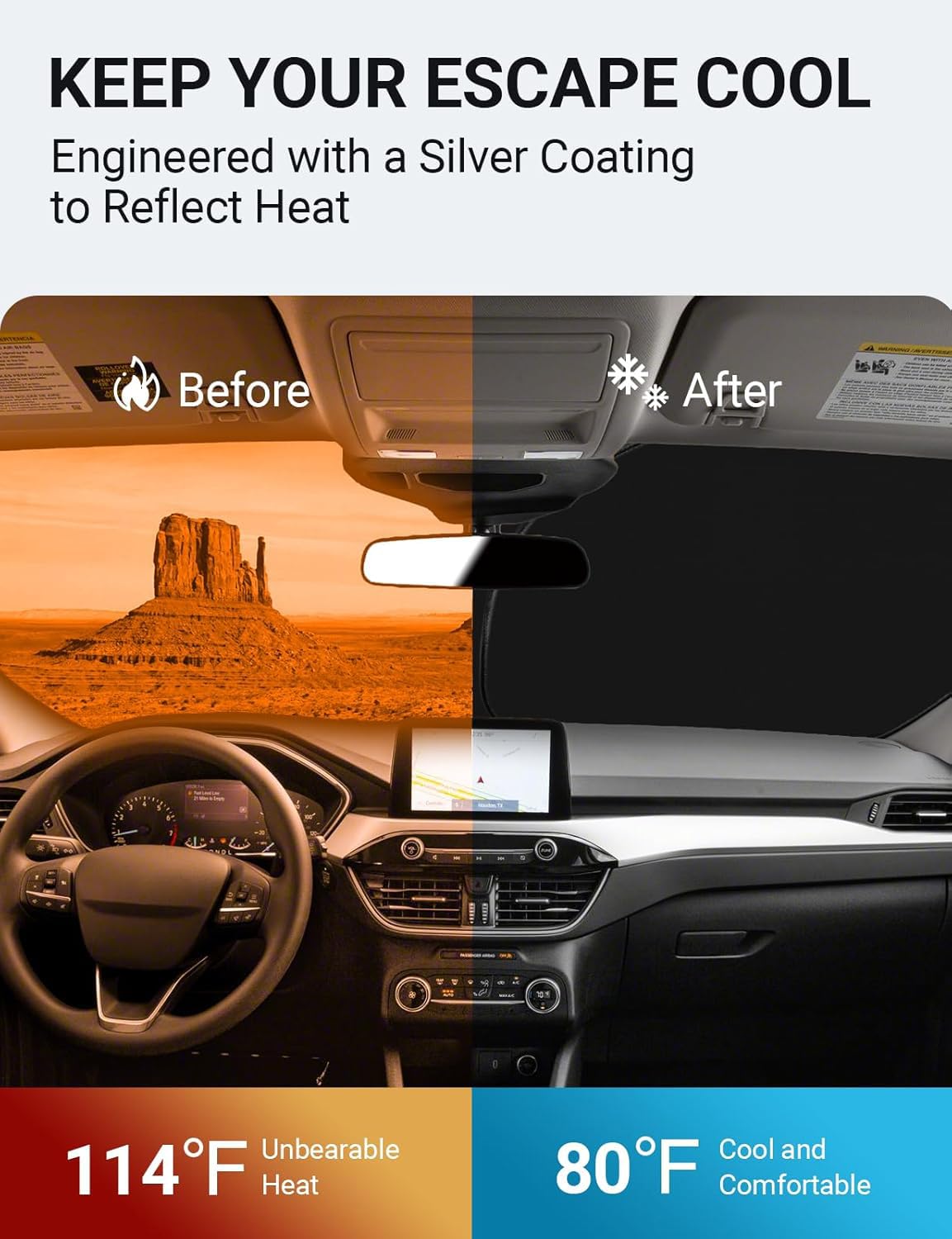 Proadsy 2024 Upgrade Front Windshield Sun Shade Foldable Sunshade Protector Custom Fit 2024 2023 2022 2021 2020 Ford Escape S, S