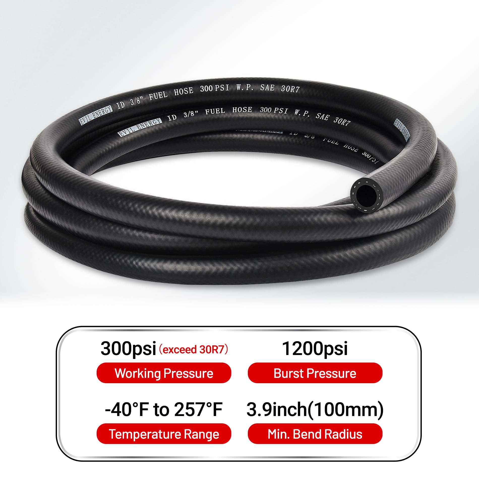 Evil Energy 3/8 Fuel Hose Line Push Lock Nbr Rubber Sae 30R7 5Ft 300Psi