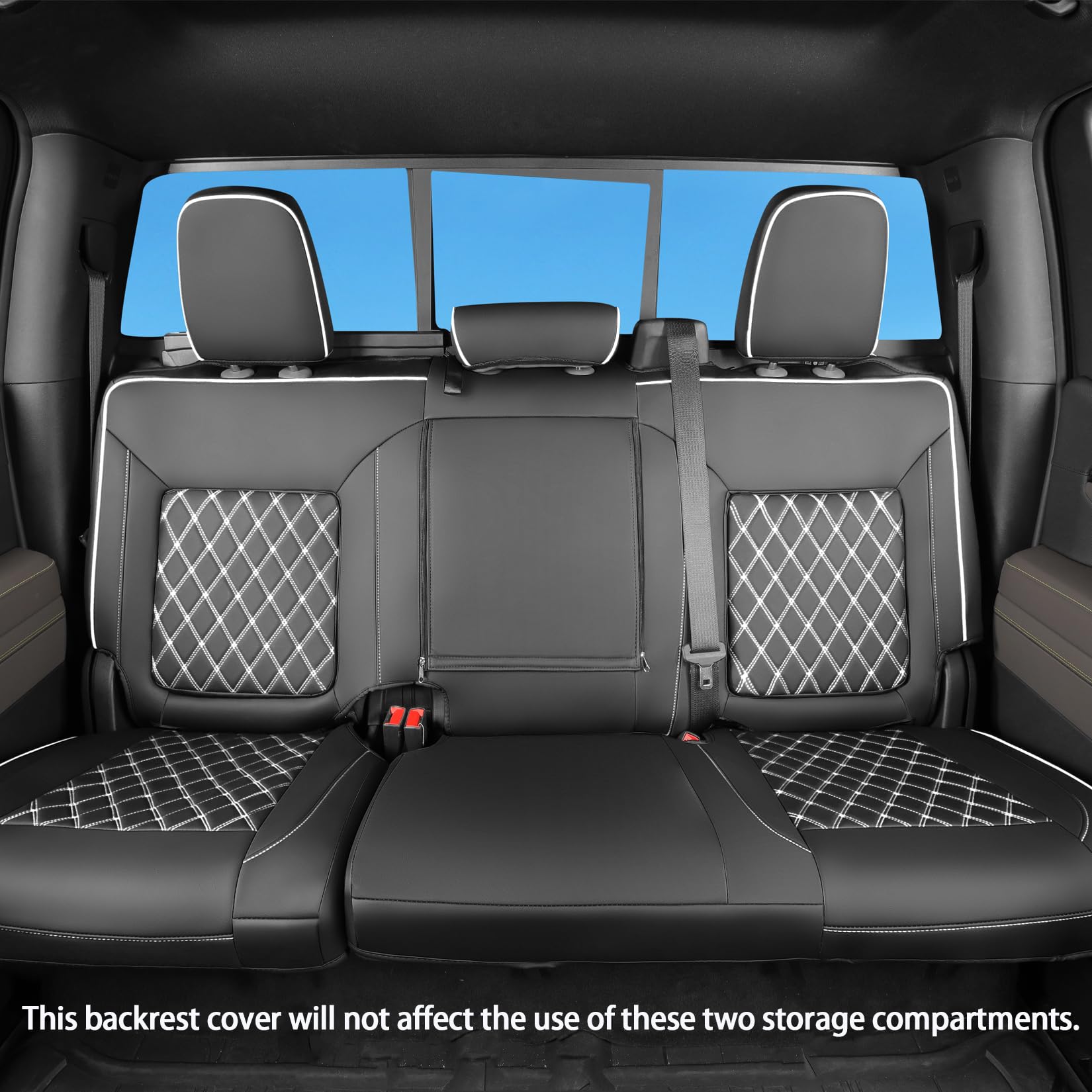 TANDI Faux Leather Seat Covers for Chevy Silverado & GMC Sierra 2019-2025, Full Set SG-A, Black with White Trim