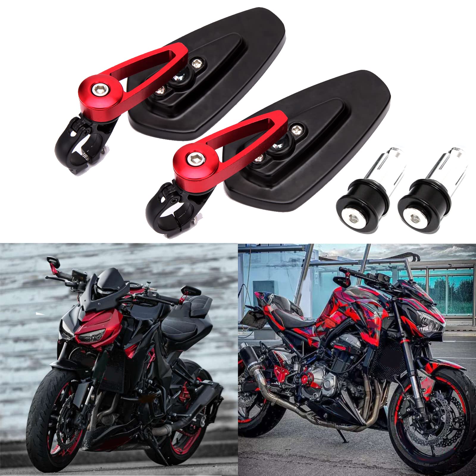 Universal Red Motorcycle Billet Aluminum 7/8 22 Bar End Side Rear View Mirrors