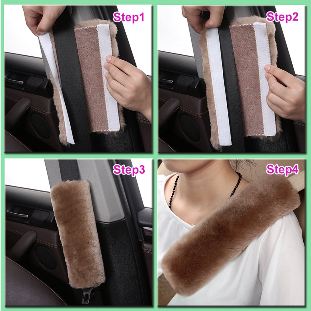 Ogland 2 Pack Car Seat Belt Cover Cushion, Fluffy Soft Sheepskin Auto Should Seat Belt Pads, Neck Protector For Women Adults Bab