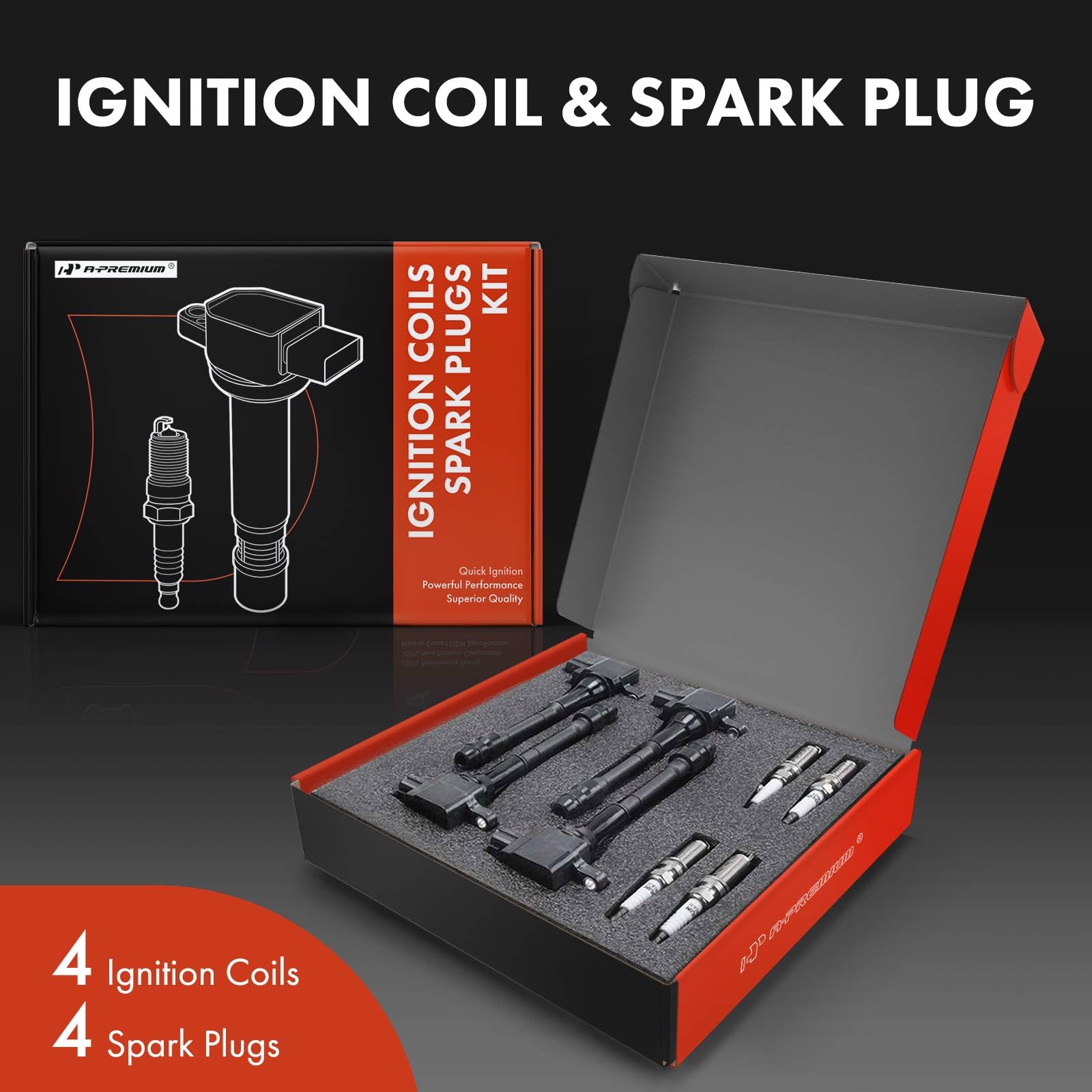 A-Premium Set Of 4 (Black) Ignition Coil Pack And Iridium Spark Plugs Compatible With Nissan Altima Sentra 2002-2006, X-Trail 20