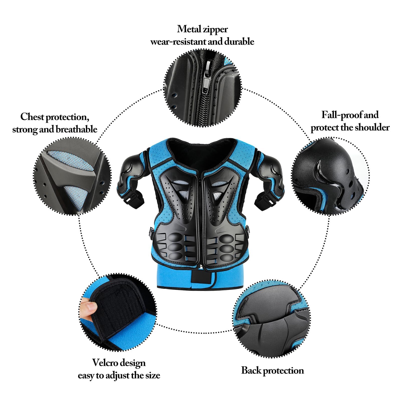JUSTDOLIFE Youth Dirt Bike Gear Set - 5 PCS Motorcycle Armor with Knee & Elbow Pads, Chest Protector, For Ages 4-12, Blue, Model FJBB28P315