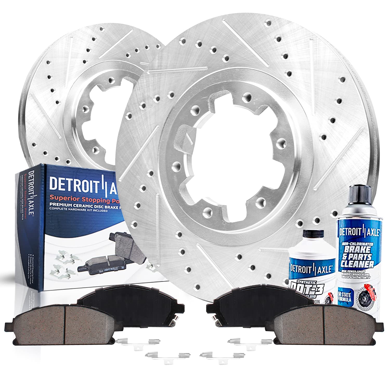 Detroit Axle - Front Brake Kit for 1998-2004 Nissan Pathfinder Infiniti QX4 Drilled & Slotted Disc Brakes Rotors Ceramic Brake P